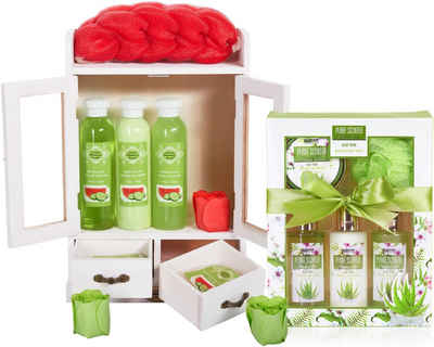 BRUBAKER Pflege-Geschenkset 2 in 1 Pflegeset Wassermelone & Aloe Vera - Wellness Set, 15-tlg., Damen Dusch- und Badeset - Frauen Beauty Geschenkset mit Dekoration