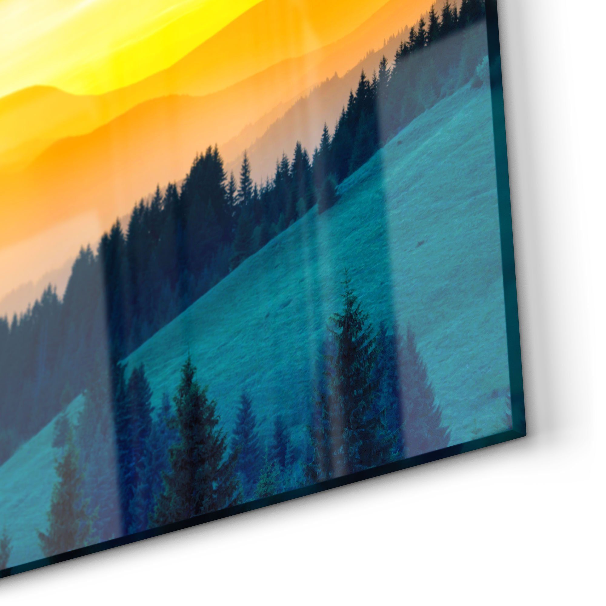 DEQORI Küchenrückwand 'Sonnenuntergang Badrückwand Spritzschutz in Bergen', Herdblende Glas