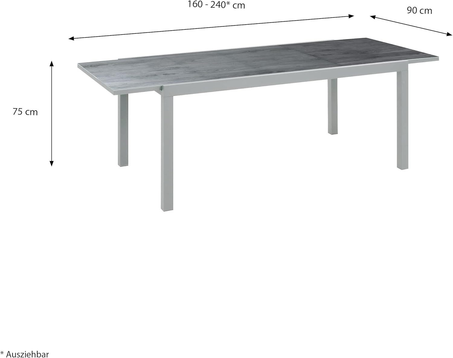 Greemotion Gartentisch Ausziehtisch Monza Glastischplatte Keramiklook 160/240x75x90cm (1-St)
