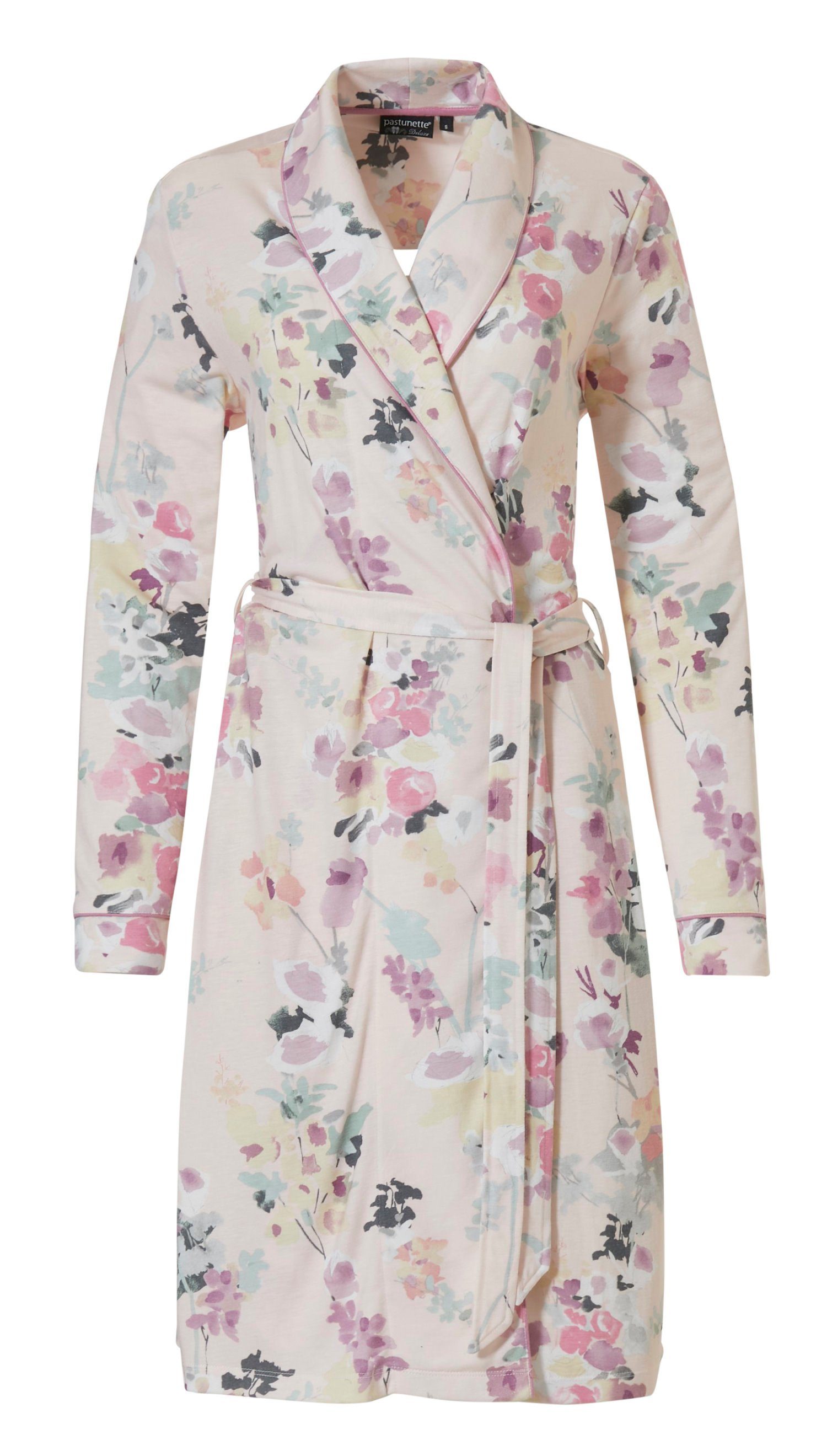 Pastunette Kimono Damen Kimono Schalkragen, mit Gürtel, allover Viskosemischung, Midi, Blumen, Blmen