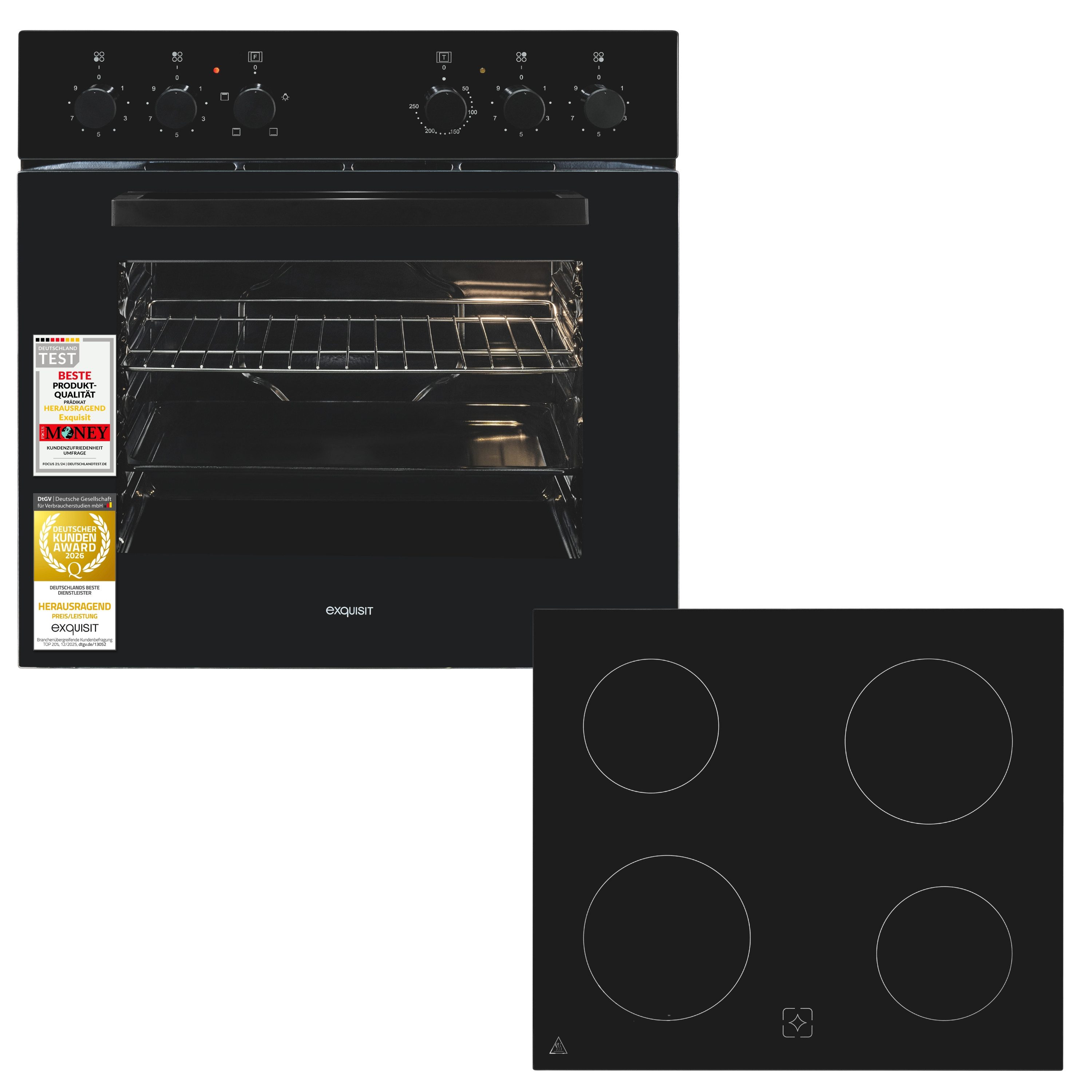 exquisit Elektro-Herd-Set EHE5246-020-Set, 59 l Garraum, 4 Kochstellen, Ober und Unterhitze, Energieklasse A