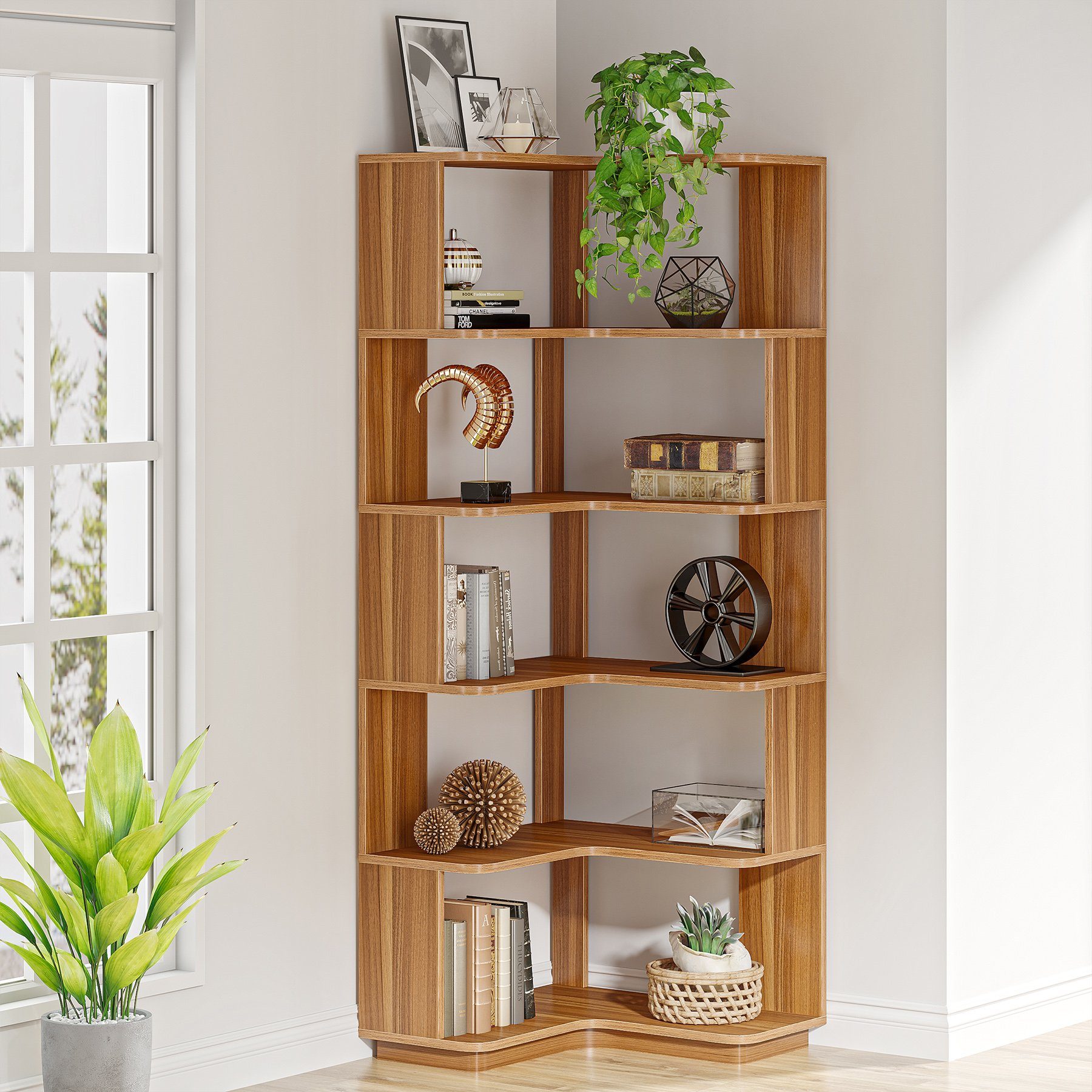 Tribesigns Bücherregal Standregal 6 Etagen, 165cm hohes Eckregal mit Anti-Drop-Panel – Bild 5 von 5
