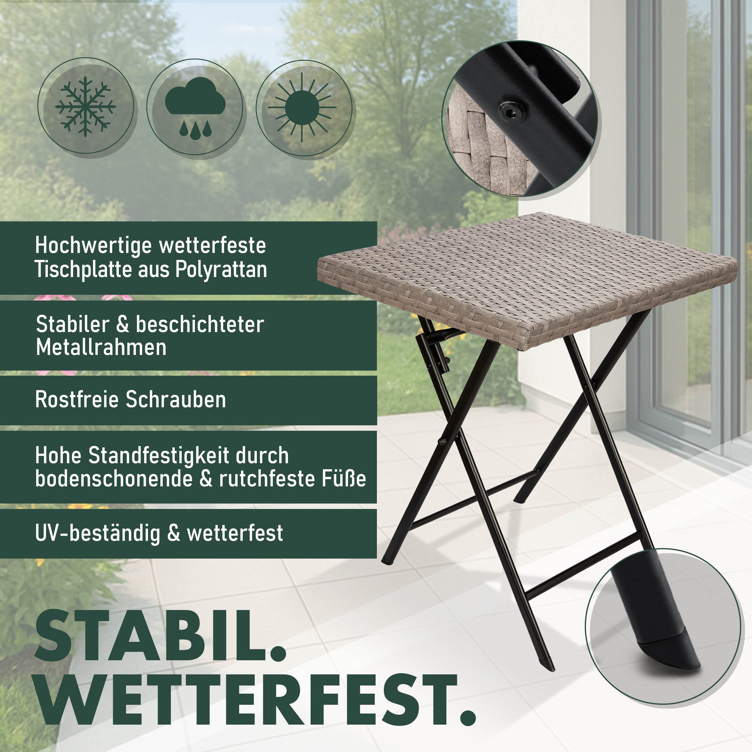 BRUBAKER Gartentisch Toskana - 58 x 58 cm Balkontisch wetterfest (1-St., Ca günstig online kaufen