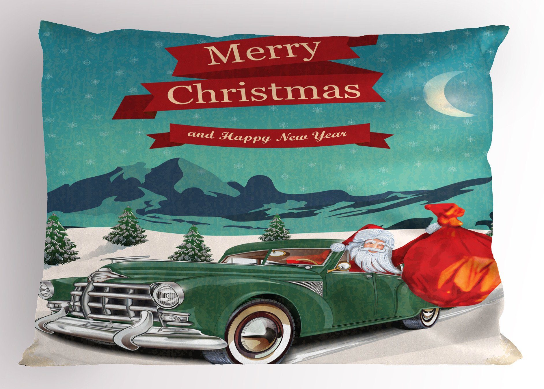 Kissenbezüge Dekorativer Standard King Size Gedruckter Kissenbezug, Abakuhaus (1 Stück), Weihnachten Sankt in der Classic Car
