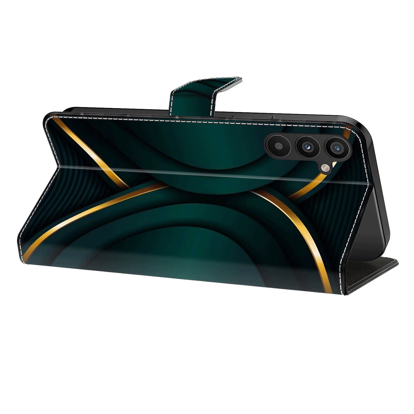 CLM-Tech Handytasche Hülle für Samsung Galaxy A14 5G Tasche aus Kunstleder Klapphülle (goldener Rand Kontur, Samsung Galaxy A14 5G Handyhülle Wallet Flip Case C – Bild 2 von 5