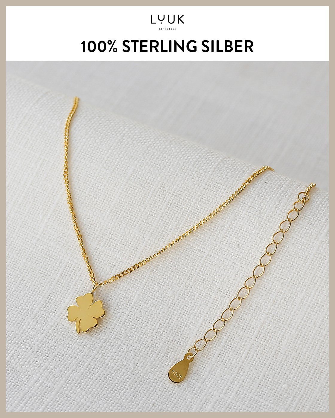 Trendschmuck, Look und LUUK Kleeblatt, Silberkette Gold moderner frischer LIFESTYLE