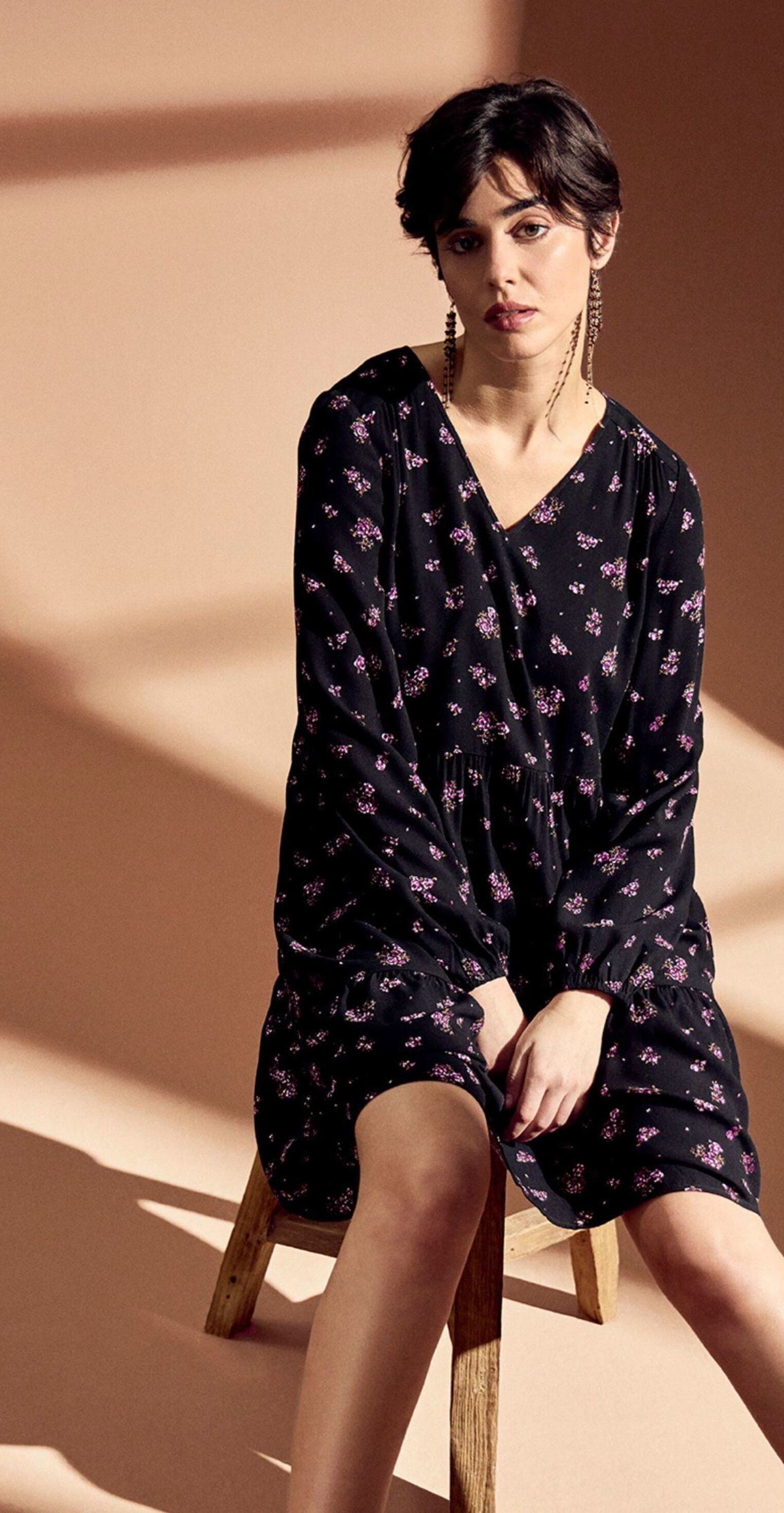 Zero Sommerkleid Damen mit Blumen drapiert / gerafft