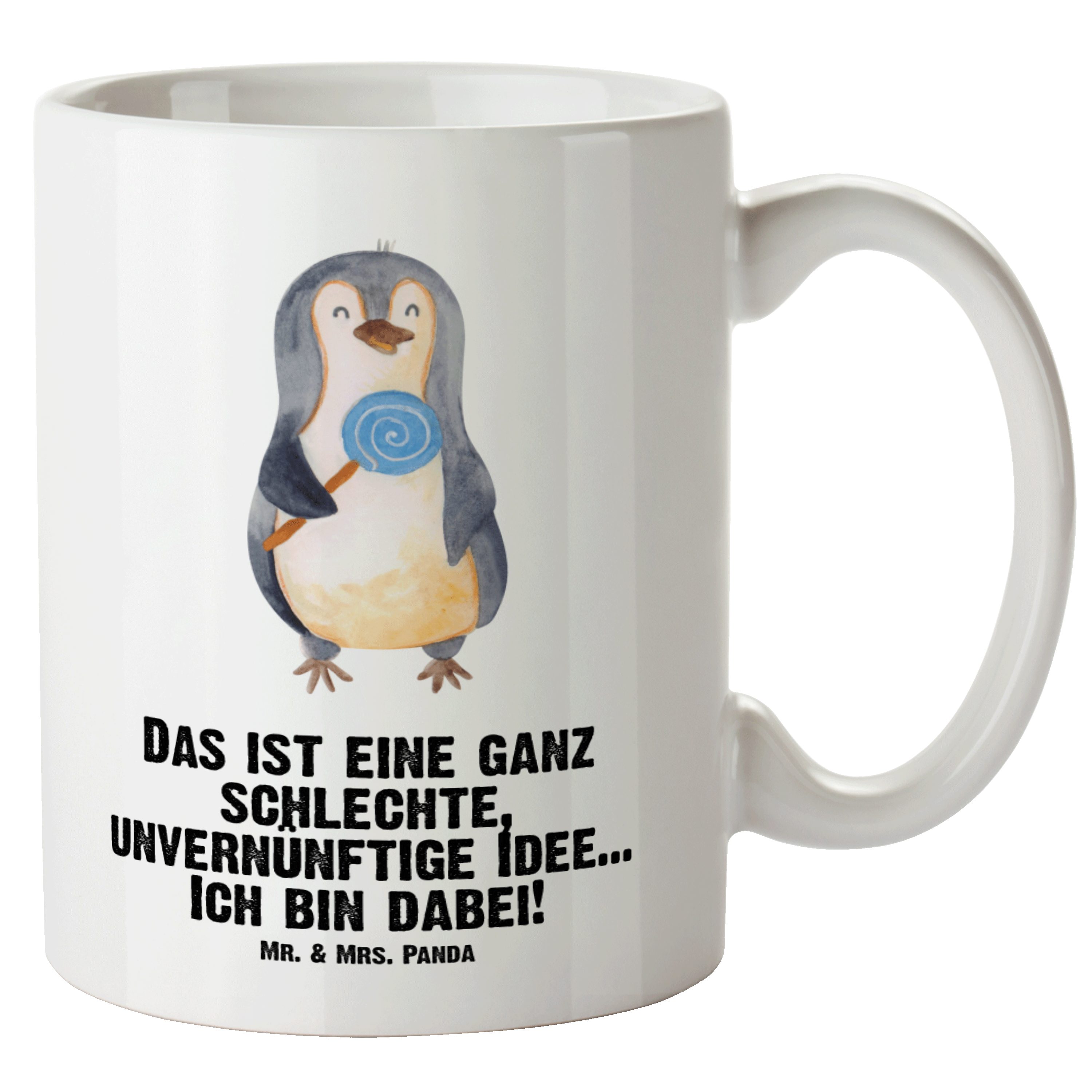 Mr. & Mrs. Panda Tasse Pinguin Lolli - Weiß - Geschenk, Gauner, spülmaschinenfest, naschen, XL Tasse Keramik
