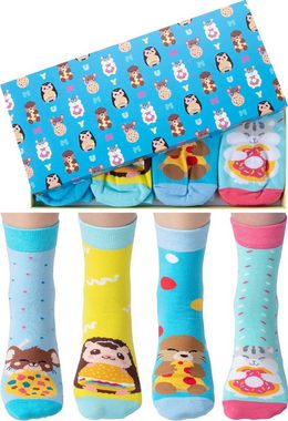 Corimori Haussocken Witzige Lustige Bunte Anime Baumwolle Socken 4er Set Tiere Geschenk-Ve (Packung, 4-Paar) bunte Kawaii Strümpfe in plastikfreier Geschenk-Verpackung