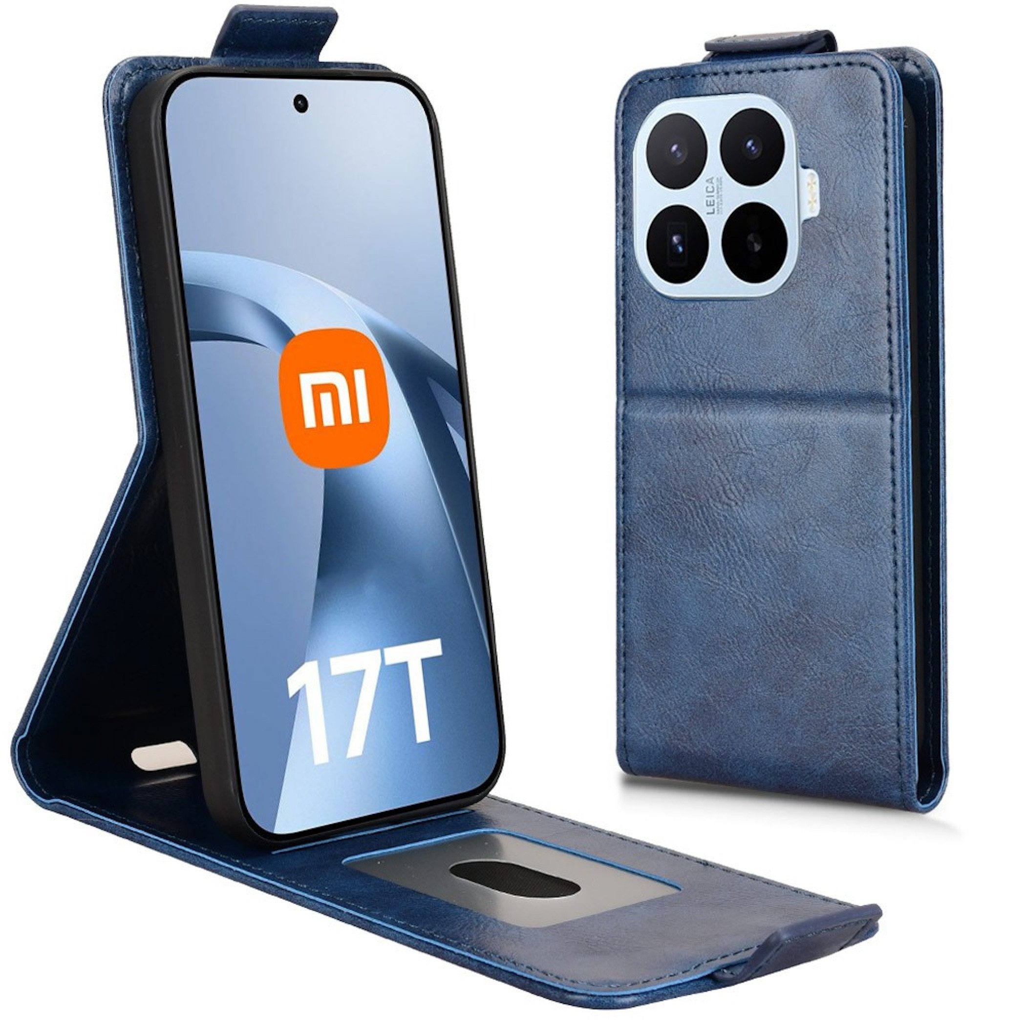 Wigento Handyhülle Flipcase für Xiaomi 17T Pro Klapphülle mit Kartenfach Blau 6,83 Zoll, Magnetverschluss, Standfunktion, Kartenfach