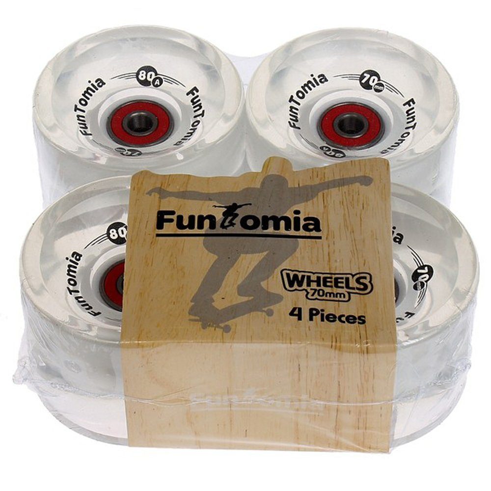 FunTomia Longboard FunTomia 4 inkl. 70x51mm in Kugellager 80A und weiß (Big Rollenhärte Magnet LED (LED) Longboard/Skateboard Rollen Stück Mach1® Spacer 80A Wheels)