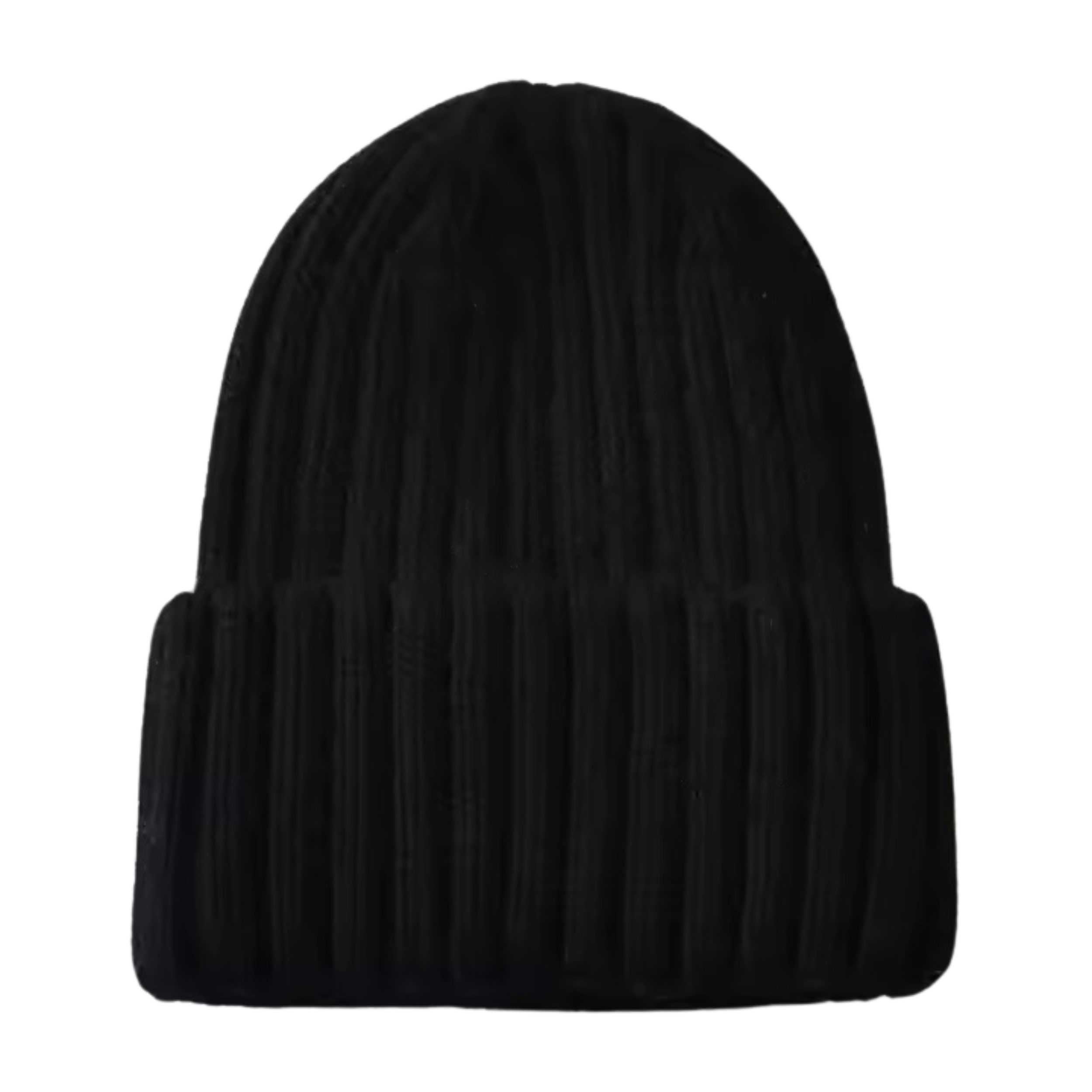 Runde Perlé Beanie warme Wintermütze 100% Merinowolle schwarz Beanie aus reiner, extrafeiner Merinowolle mit Umschlag