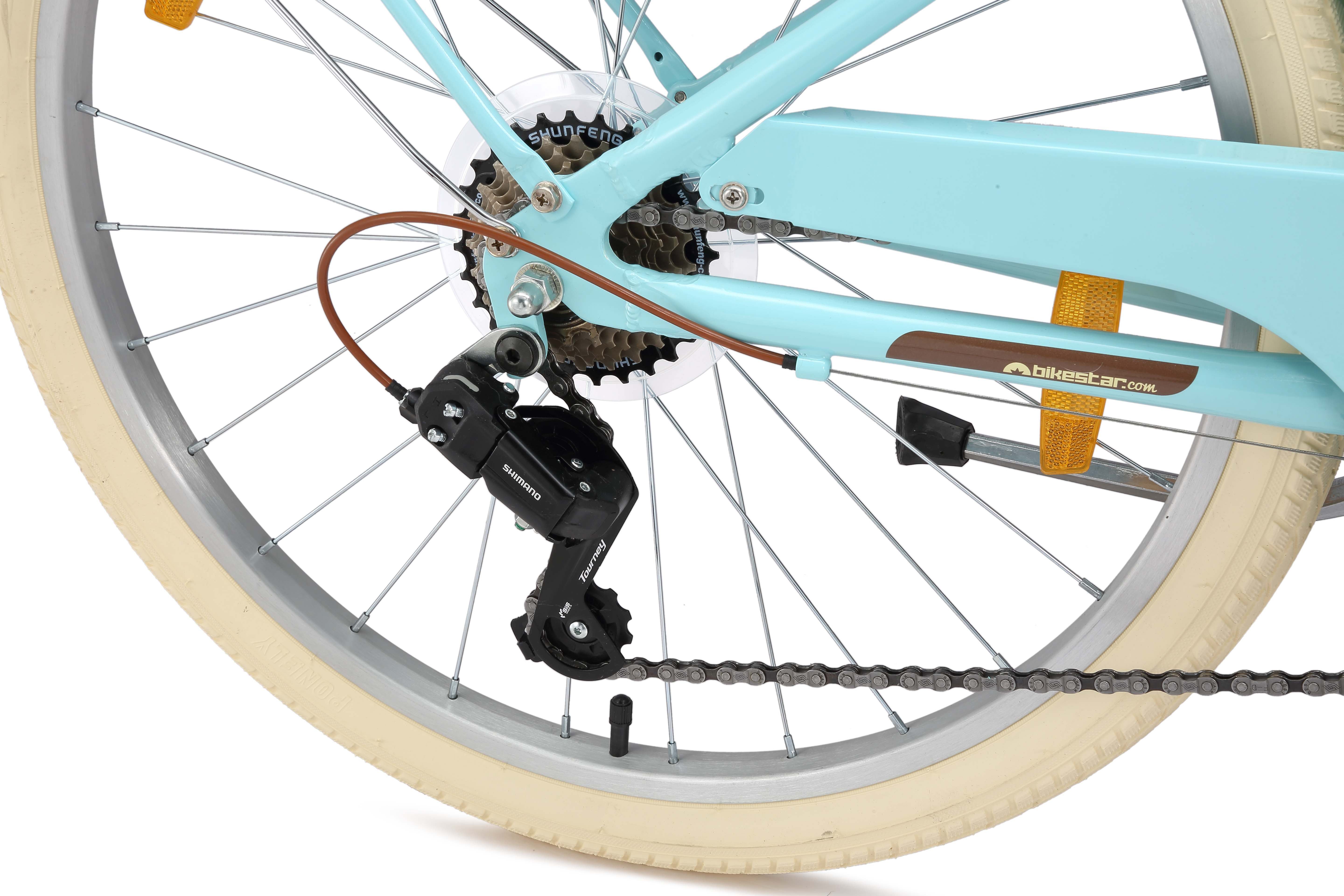 Bikestar children's city bike, 24 inch, aluminum, from 9 years, 1 gear, basket, luggage rack, easy pedaling, ergonomic frame