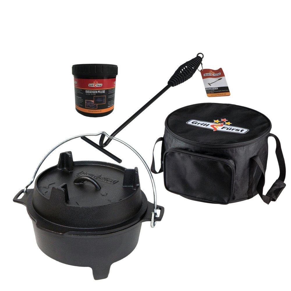 Bratentopf Grillfürst Dutch Oven BBQ Edition DO2 - X-DEAL inkl. Tragetasche, Gusseisen Pflege und Deckelheber