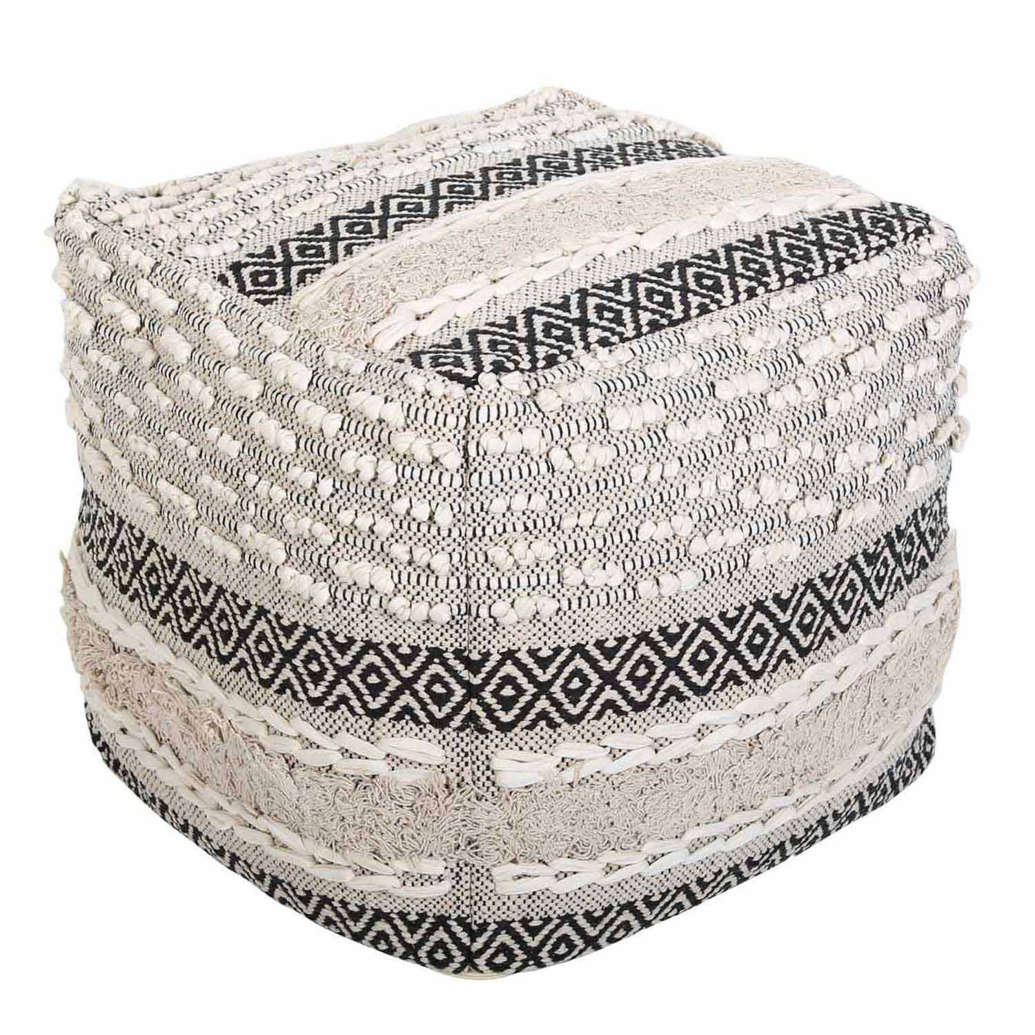 Casa Moro Pouf Boho Polsterhocker Mara 55x55x45 cm mit Füllung, edel Pouf mit Bommel, mit abnehmbaren bezug