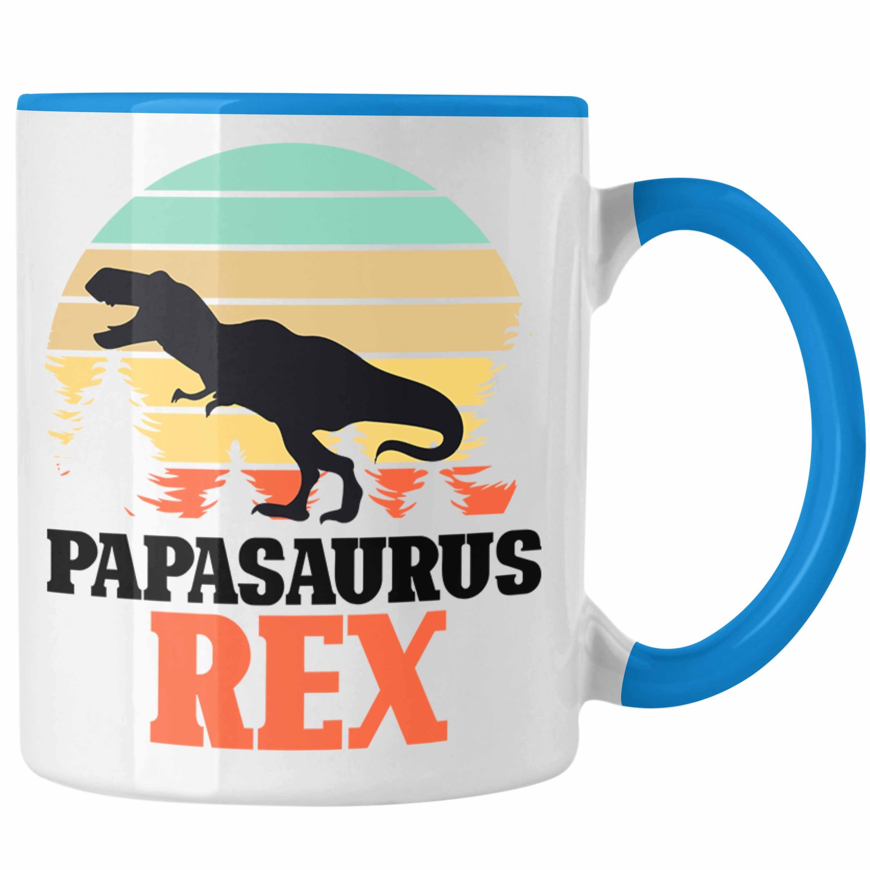 Trendation Tasse Papasaurus Rex Tasse Geschenk für Vater Papa Vatertag Lustiges Gesche Blau