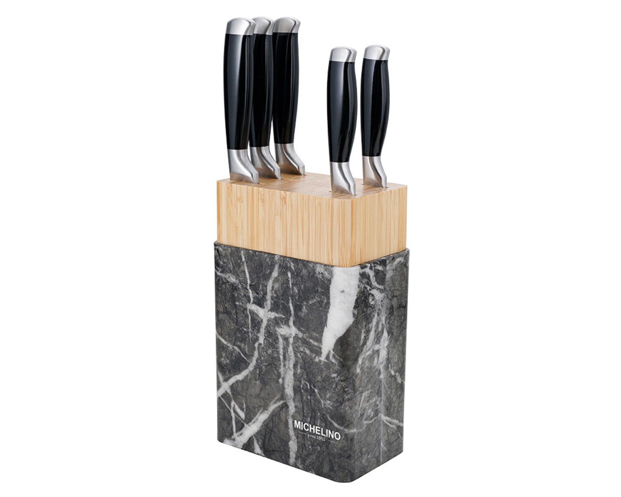 Michelino Ножі-Set Ножіblock in Bambus und Marmoroptik mit 5 teiligem Ножі-Set (5-tlg)