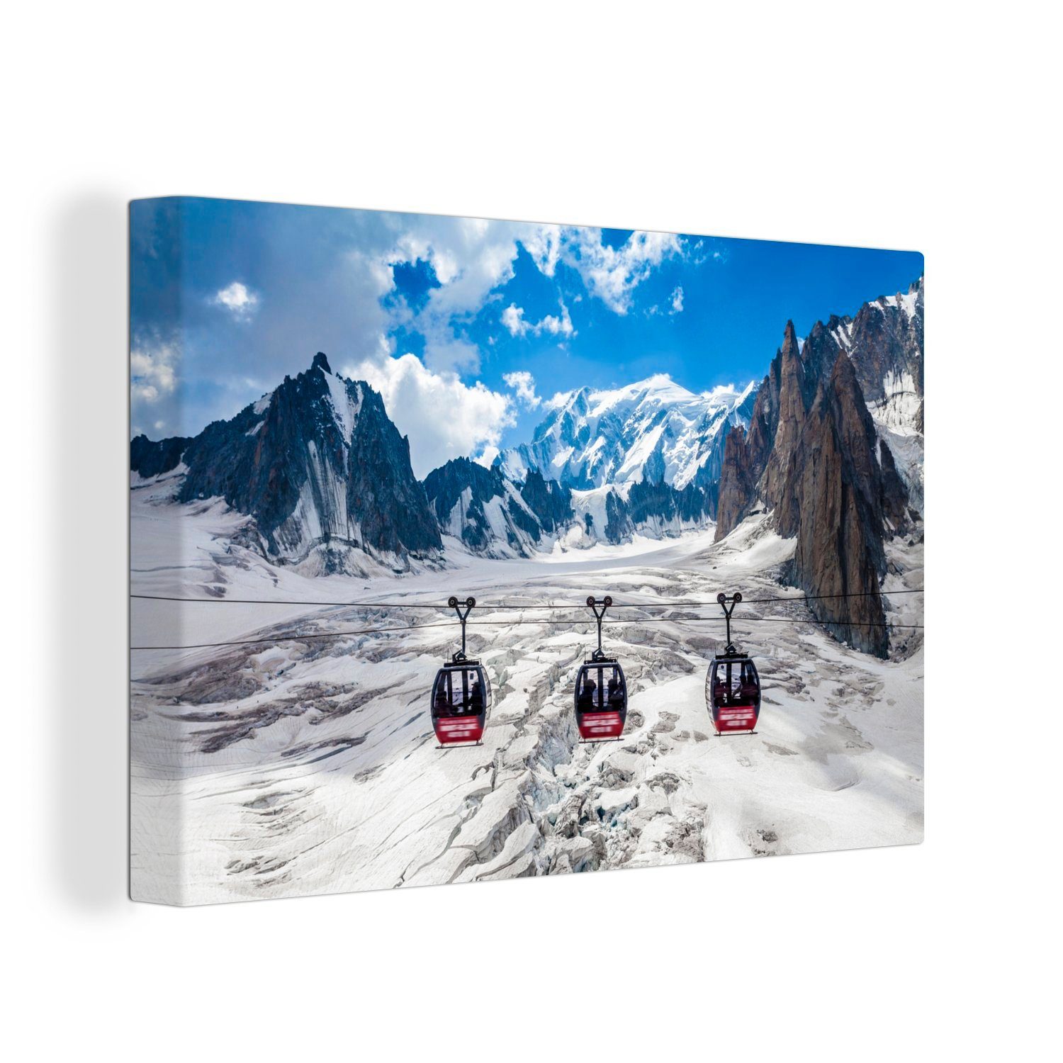OneMillionCanvasses® Leinwandbild Drei Seilbahnen im Mont-Blanc-Tal, (1 St), Wandbild Leinwandbilder, Aufhängefertig, Wanddeko, 30x20 cm