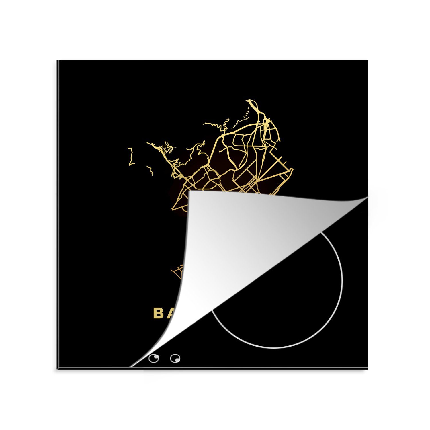 MuchoWow Herdblende-/Abdeckplatte Barcelona - Stadtplan - Spanien - Gold, Vinyl, (1 tlg), 78x78 cm, Ceranfeldabdeckung, Arbeitsplatte für küche | Herdabdeckplatten