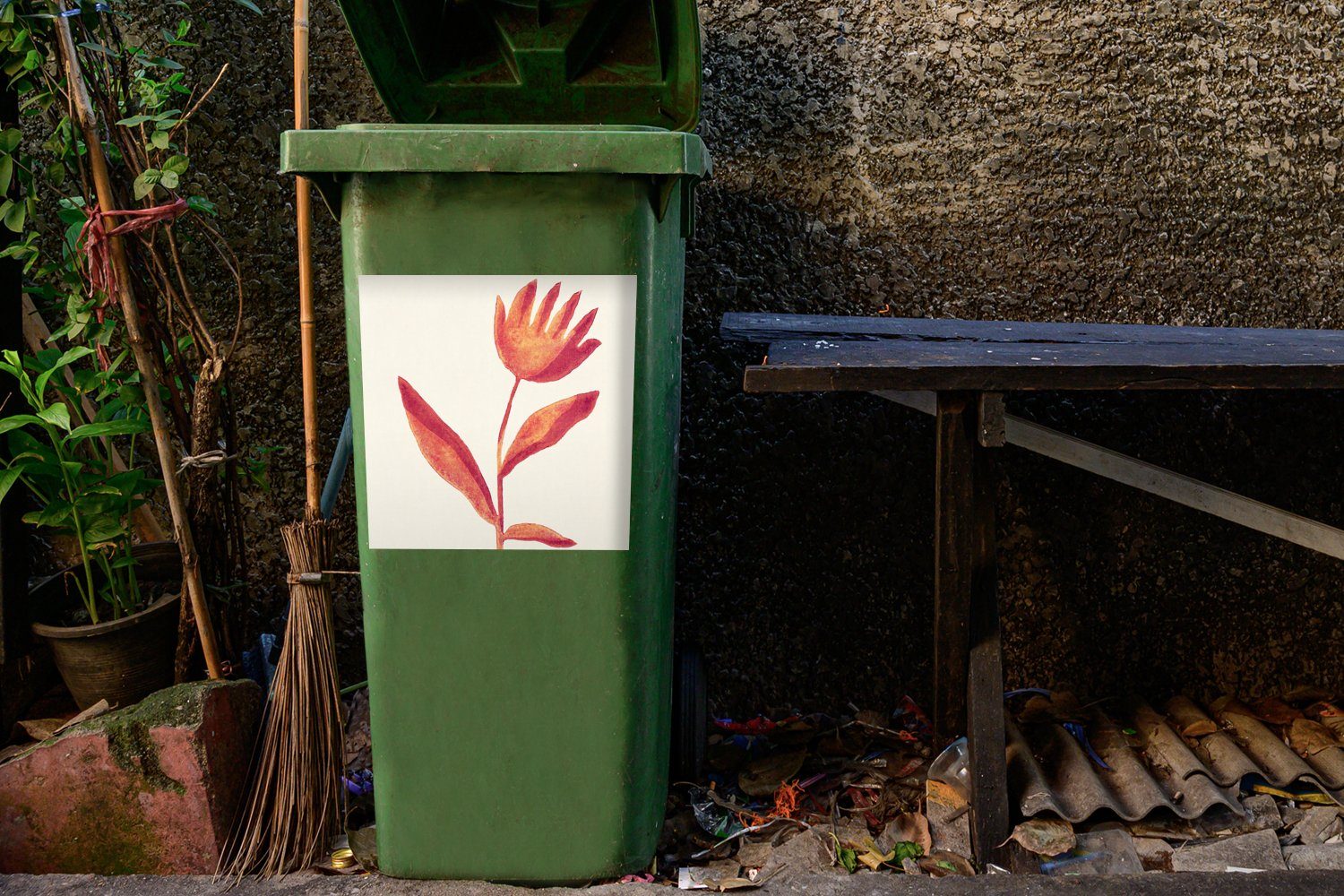 - Container, Mülleimer-aufkleber, Blumen Mülltonne, Wandsticker Pflanze St), MuchoWow - - Rot Abfalbehälter Sticker, Pastell (1