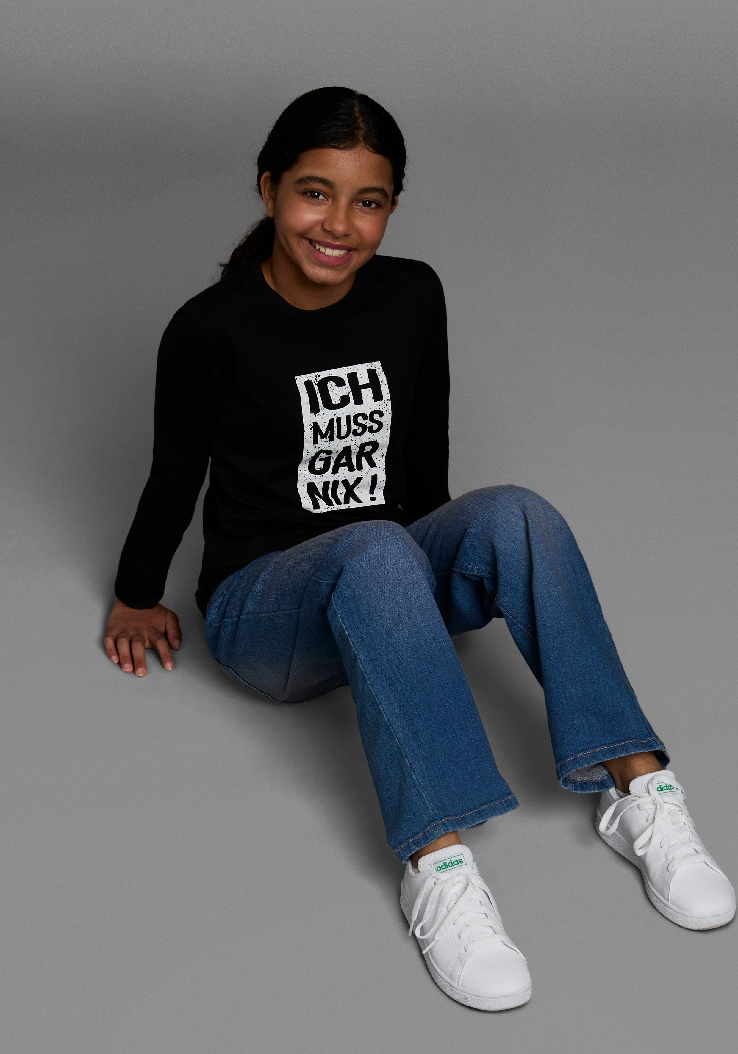 KIDSWORLD Langarmshirt Ich muss gar nix! Langarm, Basic-Passform, bedruckt, Rundhalsausschnitt – Bild 4 von 5