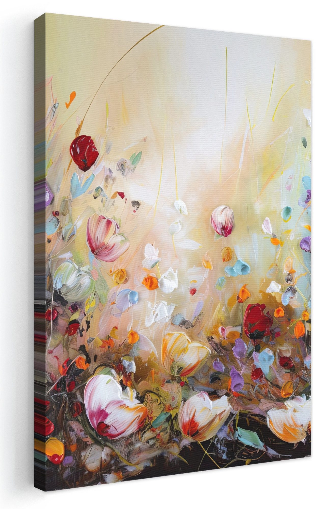 OneMillionCanvasses® Leinwandbild Ölfarben – Blumen – Farbenfroh – Natur, Fotodruck (1 St), Leinwand Canvas Wandbild, Wanddekoration 20x30 cm