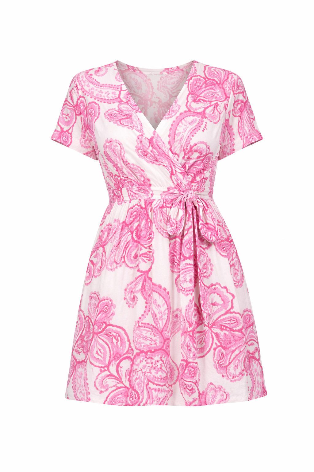 ITALY VIBES - gemustertes Sommerkleid - Wickelkleid tailliert - pink ONE SIZE / Einheitsgröße = passt hier Gr. 34 - L / XS - L