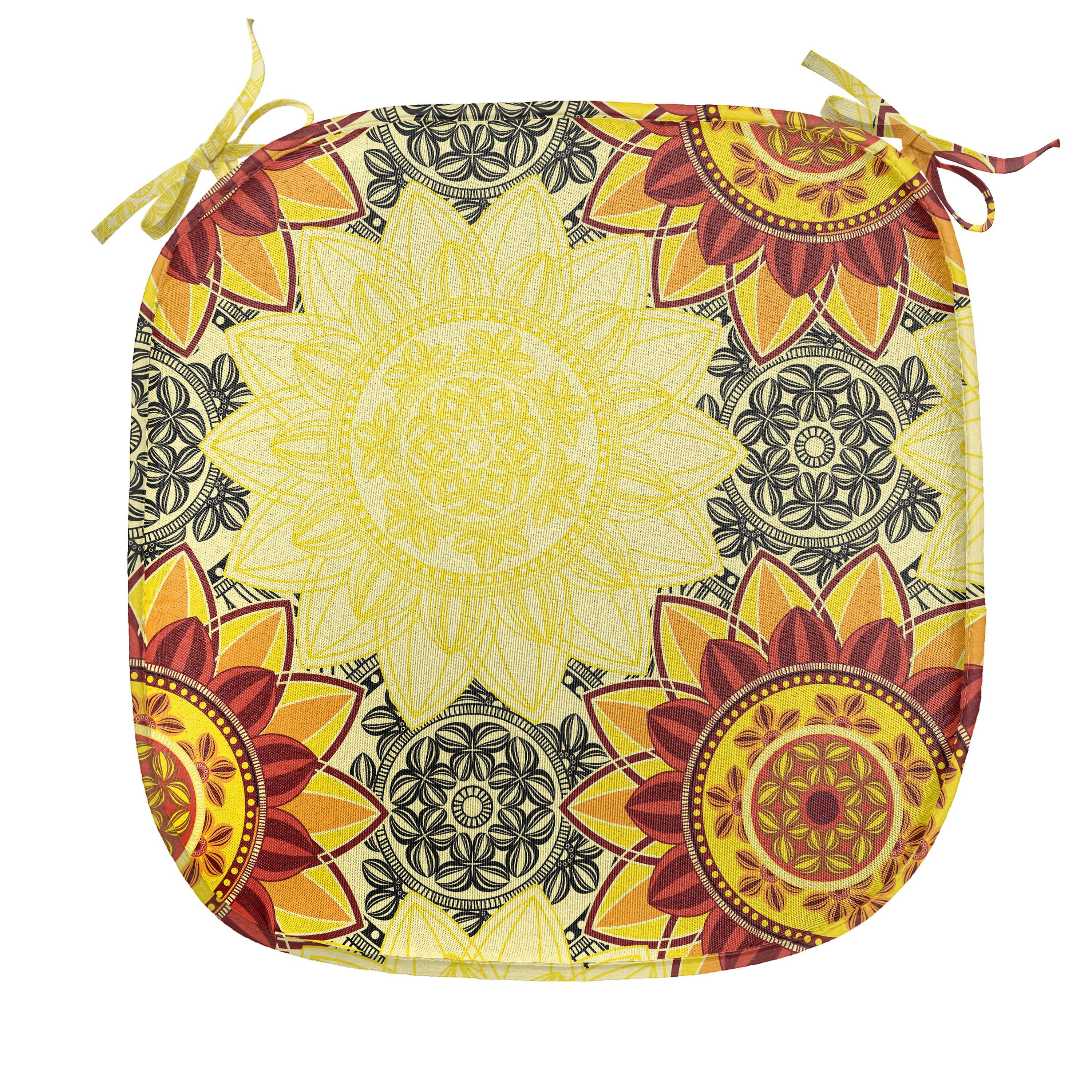 Abakuhaus Stuhlkissen Dekoratives wasserfestes Kissen mit Riemen für Küchensitze, Mandala vibrant Yellow