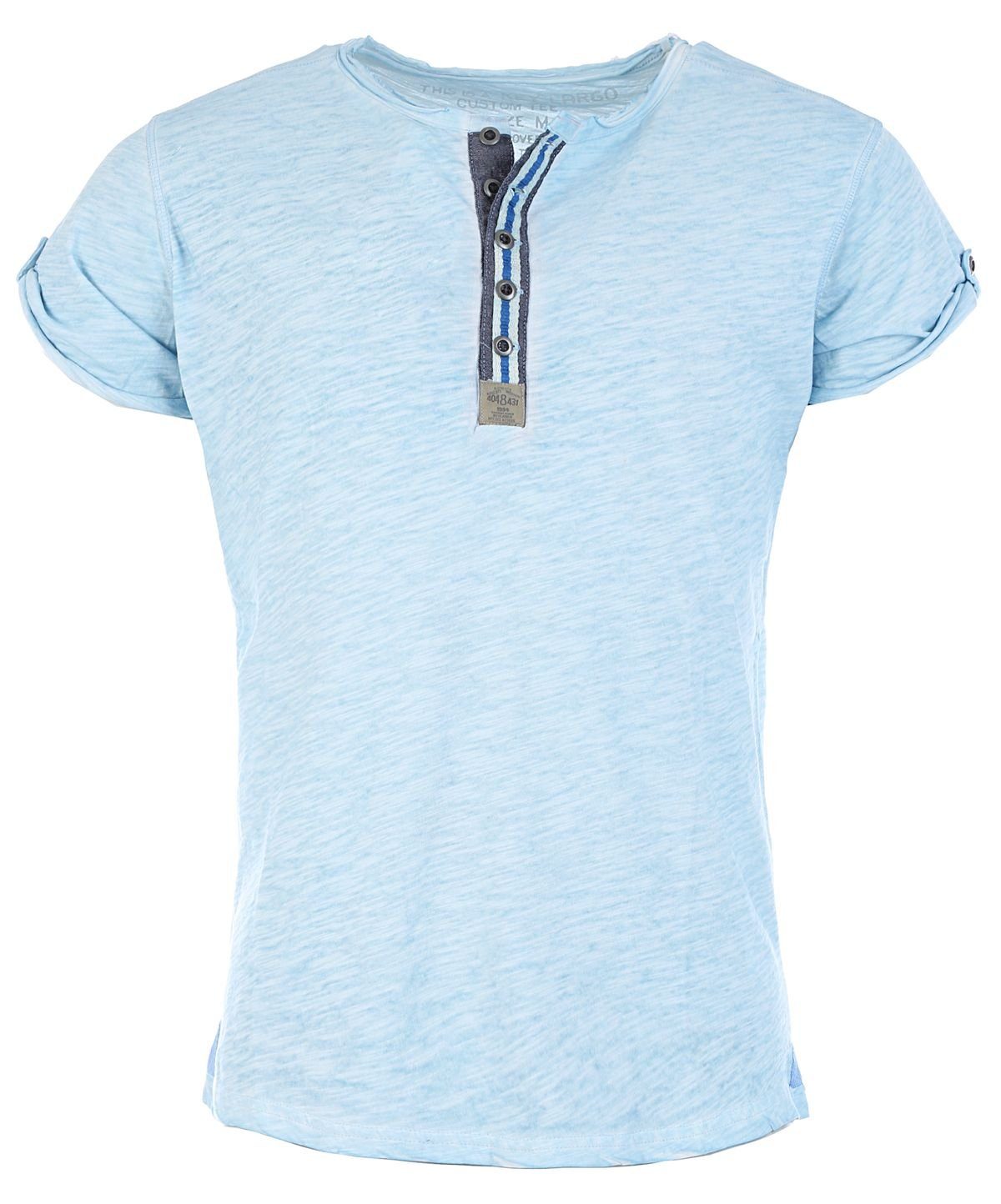 Hellblau MT00023 Arena Look Knopfleiste für T-Shirt Key unifarben mit button kurzarm fit slim Herren vintage Largo