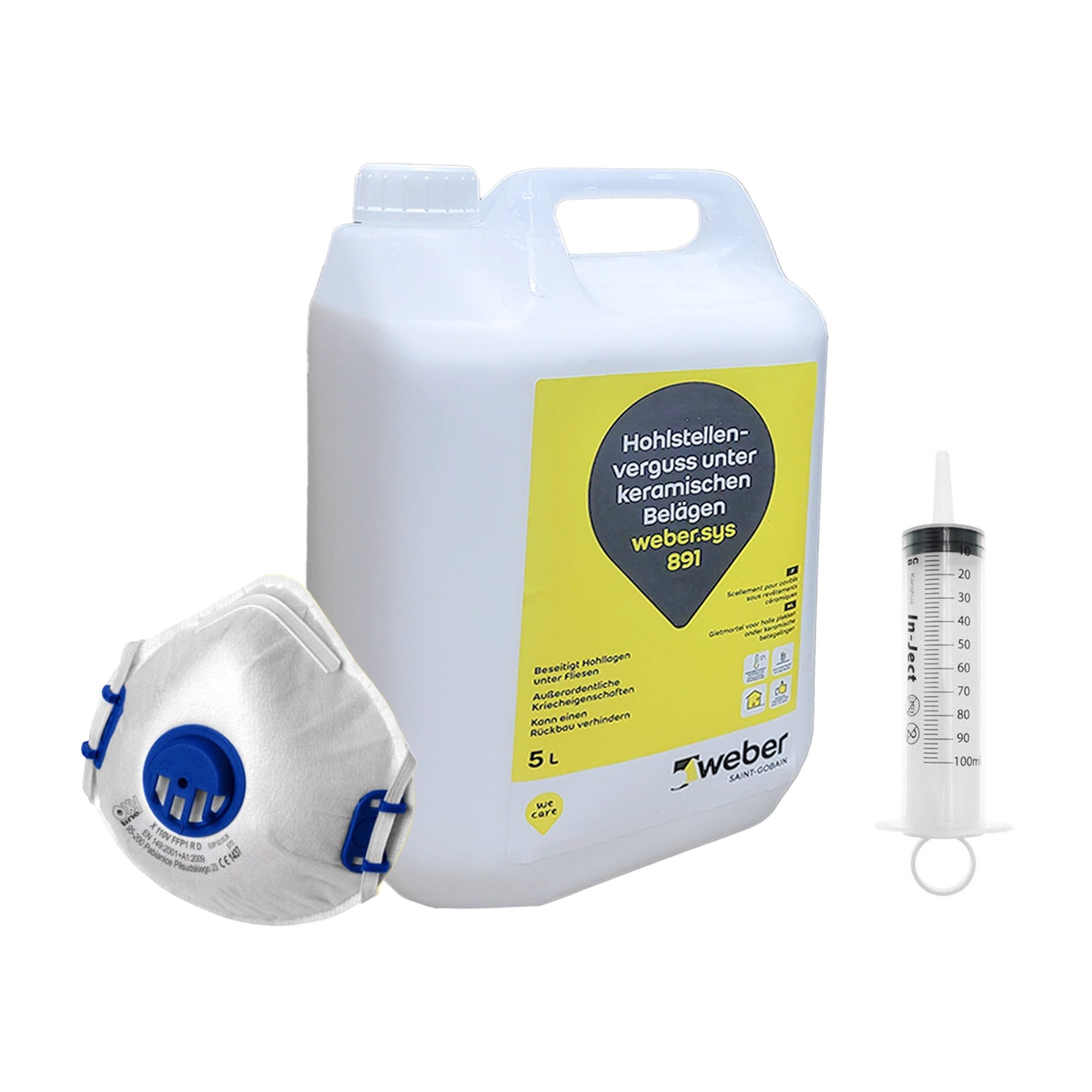 Saint Gobain Weber Isoliergrundierung Weber.sys 891 5L + injektionsspritze + Staubmaske Rissverguss Schlämme