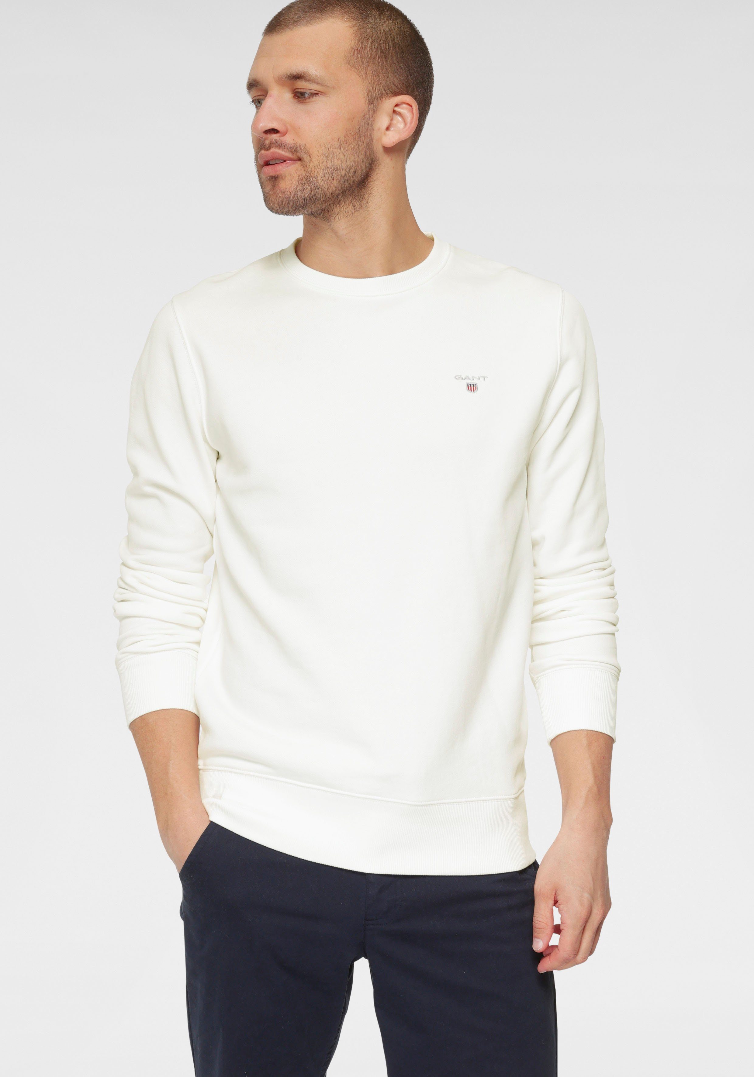 Gant Sweatshirt ORIGINAL C-NECK SWEAT mit Rippbündchen an Saum und Ärmel eggshell