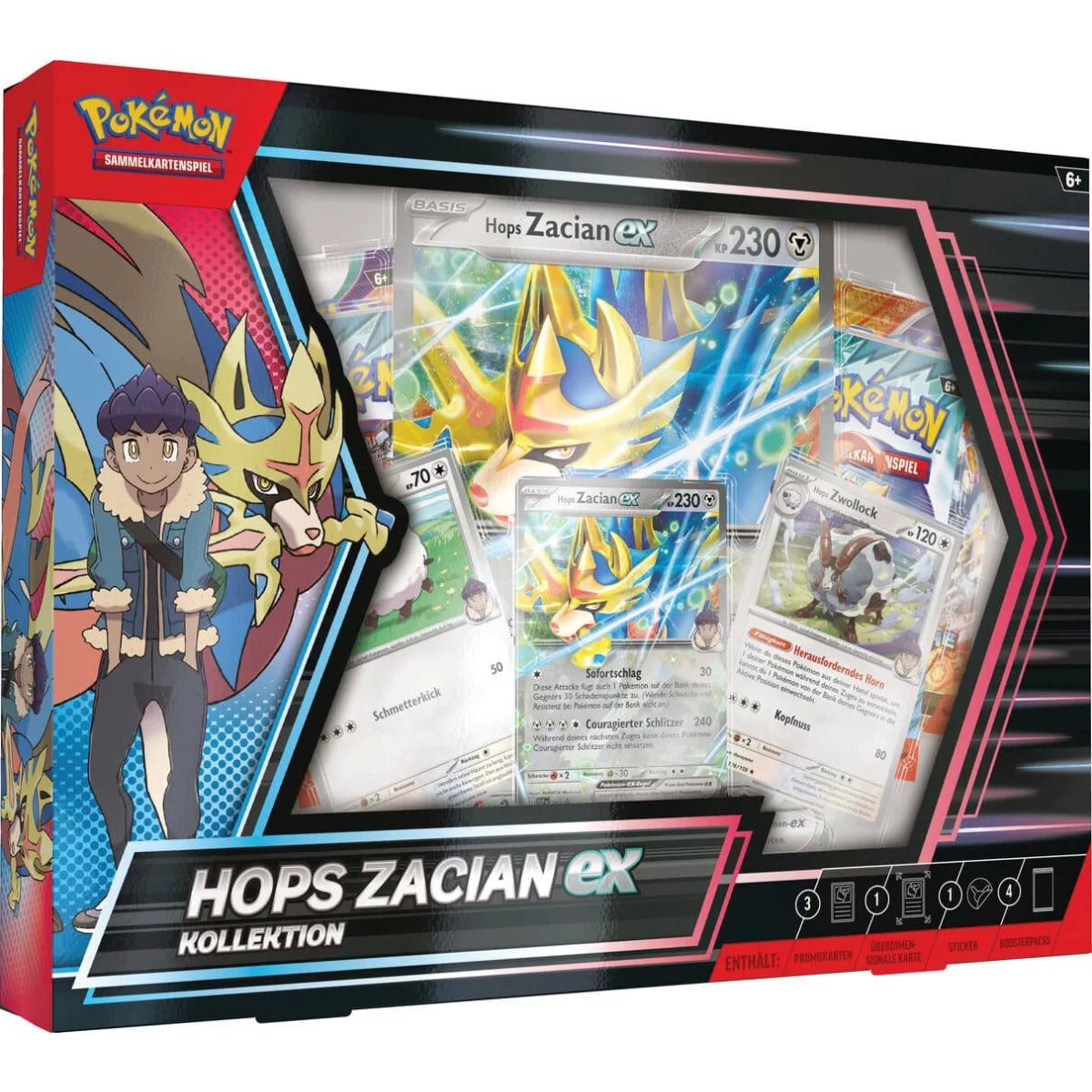 The Pokémon Company International Sammelkarte Hops Zacian-ex Kollektion (deutsch) - 4 Boosterpacks