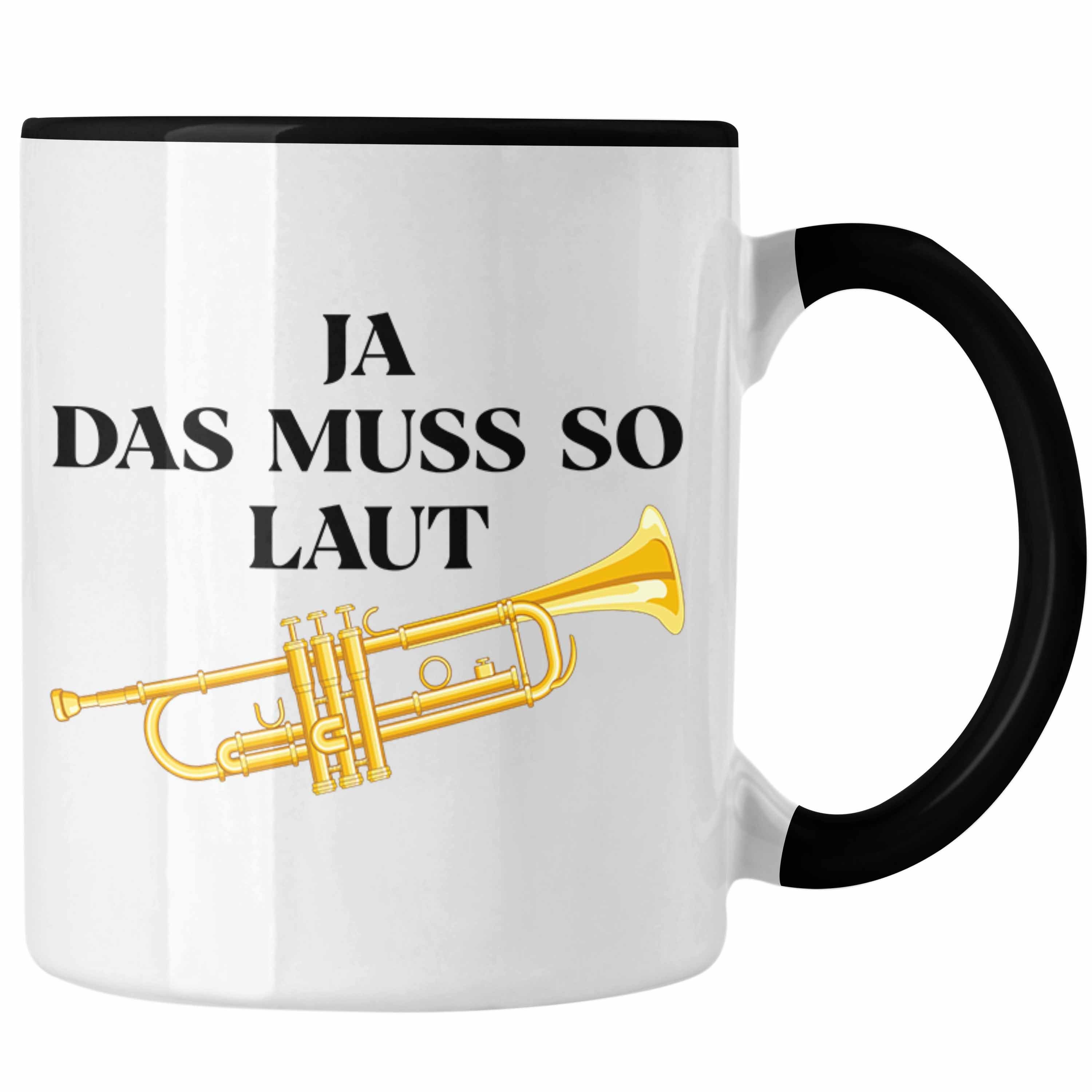 Trendation Tasse Trendation - Trompete Tasse Geschenk für Musiker Trompeten-Spieler Tuten Geschenkidee Lustig Männer Schwarz