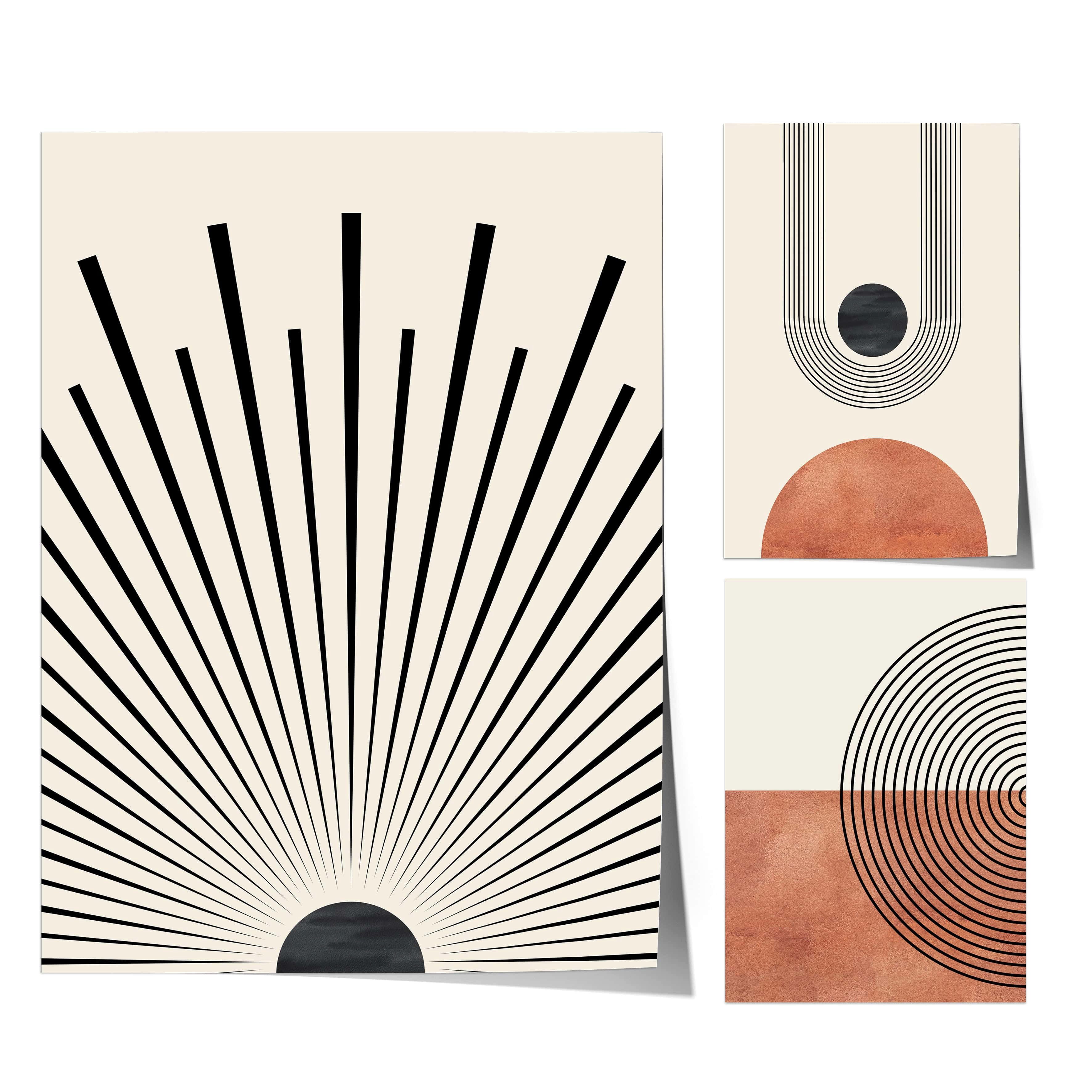JUSTGOODMOOD Poster Mid Century Moderne Wandkunst Dekoration Boho Stil Orange Schwarze Son, C (1 St)