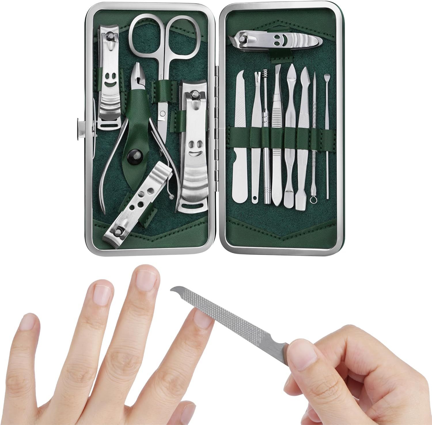 H&S Maniküre-Etui H&S Maniküre- und Pediküre-Set 14-teilig, Edelstahl, grün