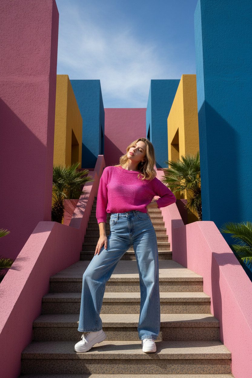 Zuckerwatte Ajourpullover in sommerlicher mit Langarm