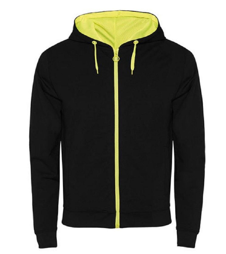 Roly Kapuzensweatjacke Herren Sweat-Jacke mit Kapuze / Kapuzensweater mit Reißverschluss auch für Frauen geeignet Schwarz/ Gelb