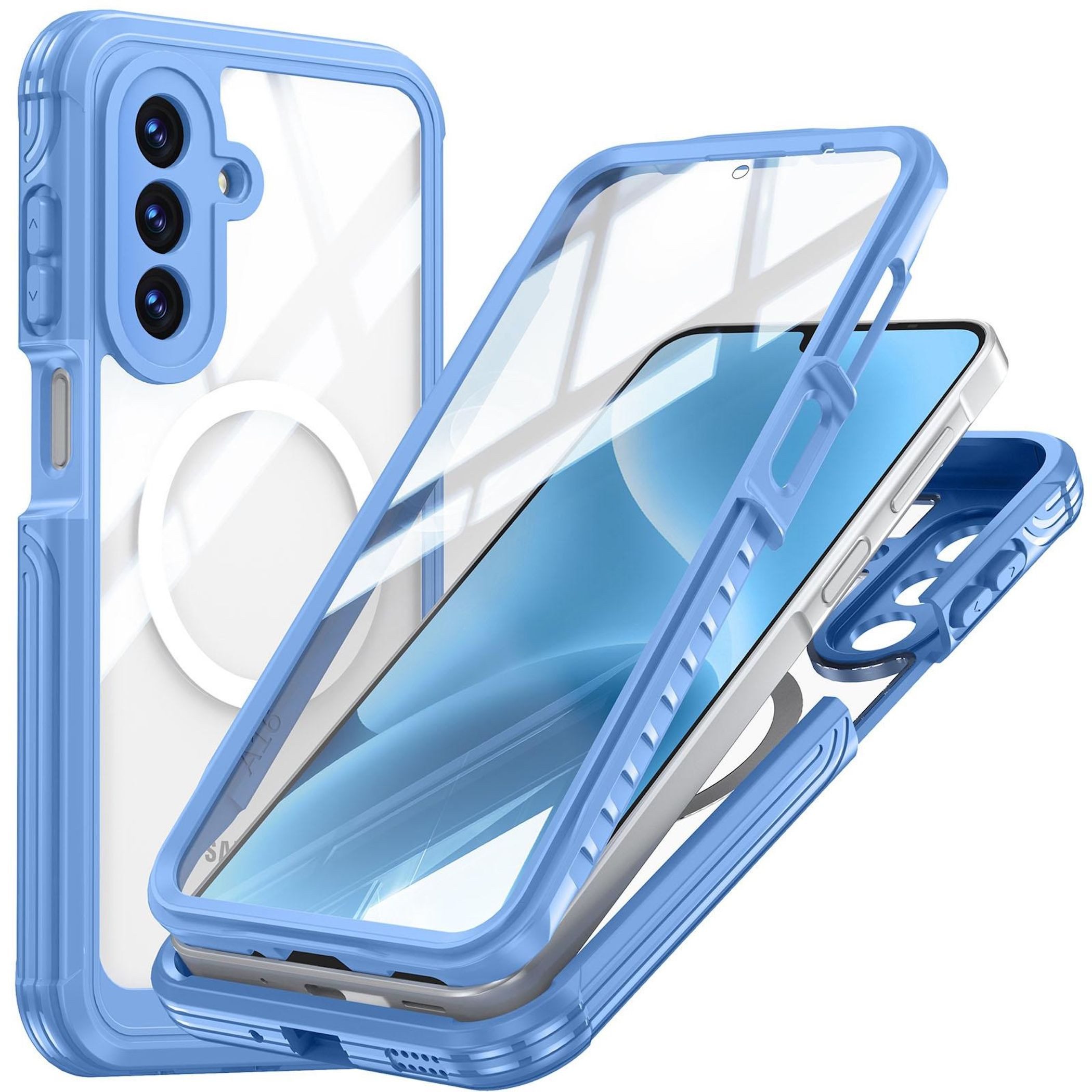 Wigento Handyhülle Für Samsung Galaxy A17 5G MagSafe Full Body Schutz Metall Blau, Full Body, MagSafe-Unterstützung, präzise Passform