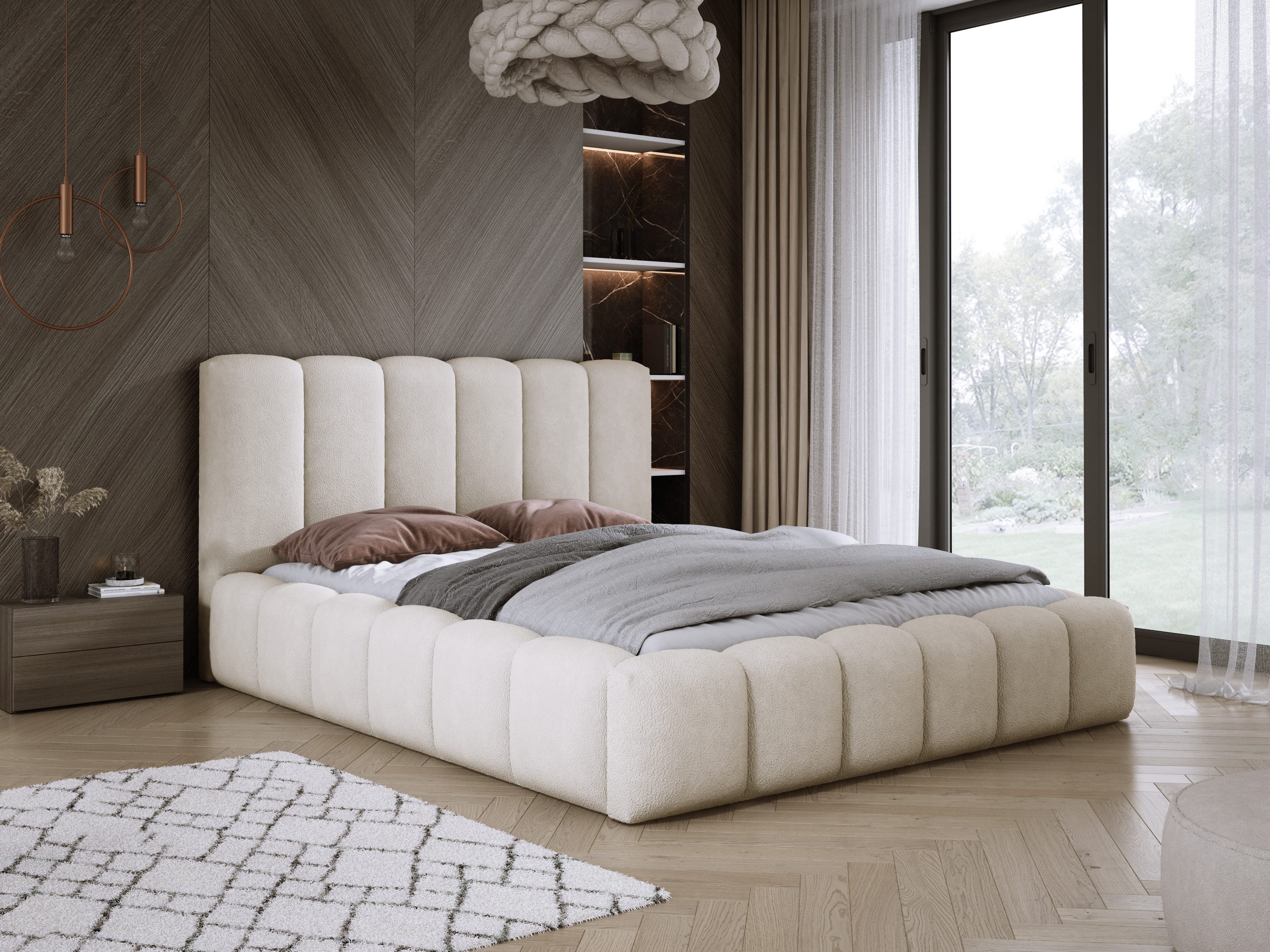 Parllo Polsterbett Bouclé Stoff Stauraum Hubfunktion Bettkasten Metallrahmen gepolstert (Boxbett ohne Matratze in vielen Farben, 1-tlg., 120x200 140x200 160x200 180x200 200x200cm), gepolstertes Kopfteil Bettkasten modern