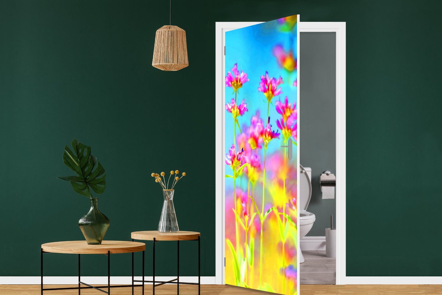 MuchoWow Türtapete Blumen - (1 St), bedruckt, Kunst cm Fototapete Matt, Tür, 75x205 - Türaufkleber, für Psychedelisch