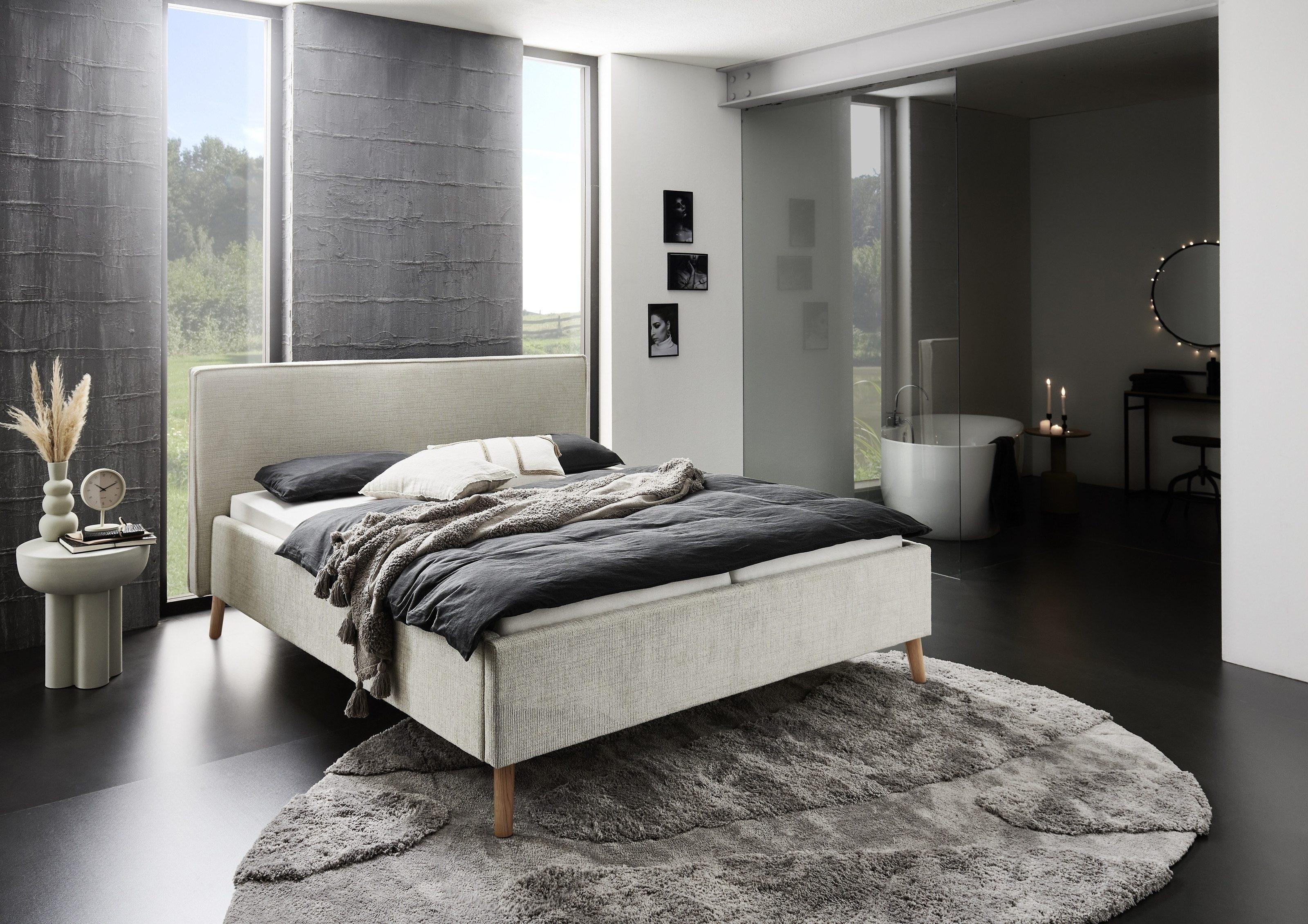 freiraum Polsterbett Riva, Liegefläche 180x200cm, Greige, Stellmaß: 205x112x216cm (BxHxT)