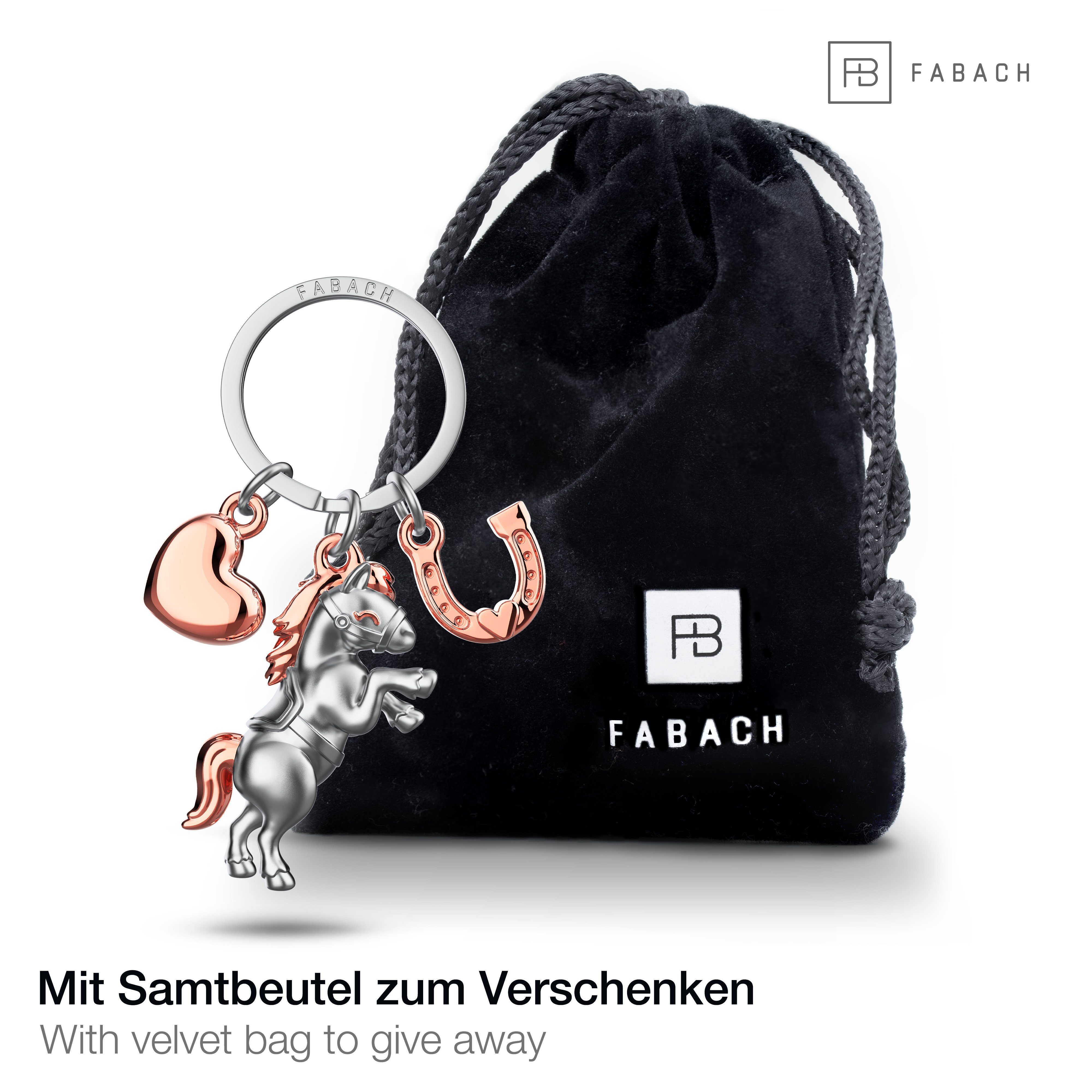 FABACH Schlüsselanhänger Pferd Pony mit Herz und Hufeisen - Glücksbringer für Pferdeliebhaber