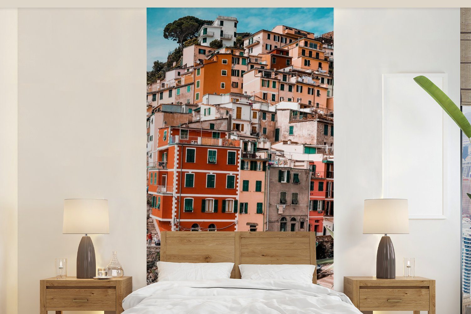 Schlafzimmer St), Wohnzimmer Italien Vliestapete bedruckt, Felsen, - - Matt, Häuser Fototapete Fototapete (2 MuchoWow Küche, für