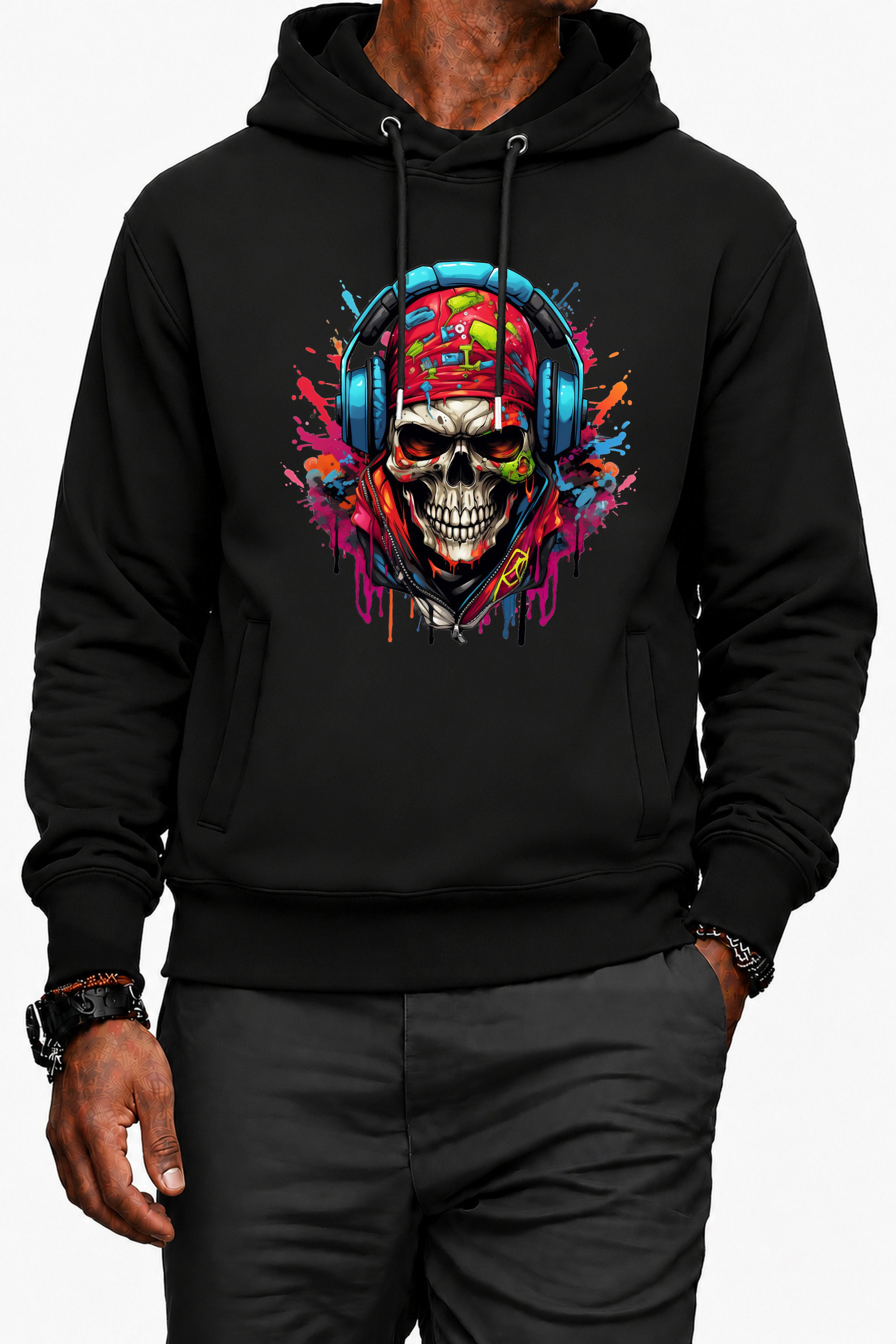 Banco Hoodie Herren Kapuzenpullover Pullover Pulli Langarmshirt "Skull Musik" mit Kapuze und zwei Eingriffstaschen