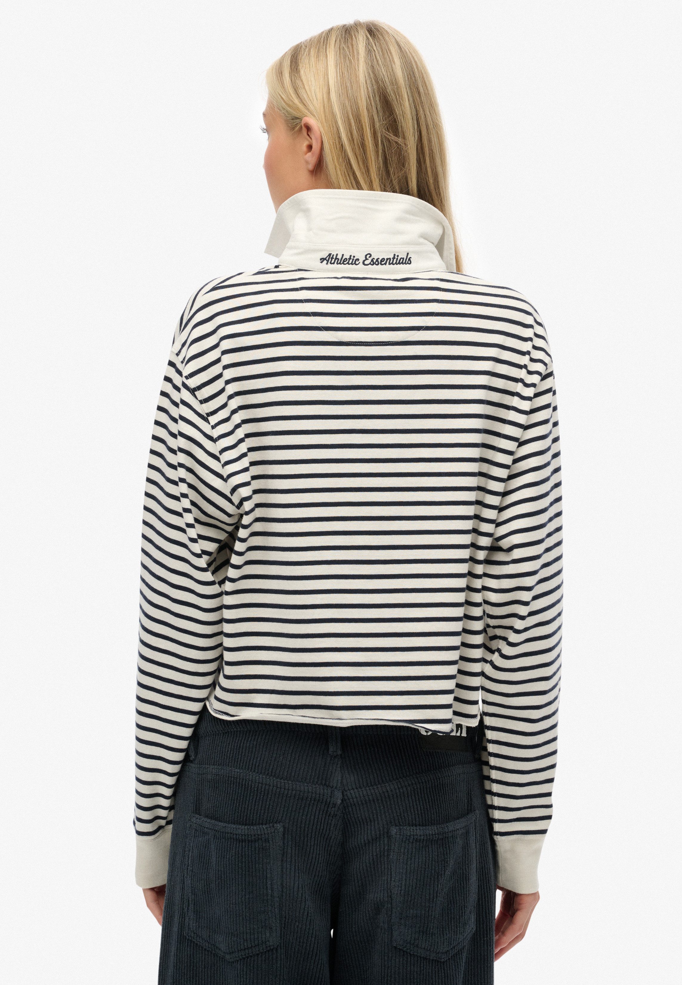 Superdry Langarm-Poloshirt ATH ESS CROPPED STRIPE RUGBY (Packung, 2-tlg) aus Baumwolle und Single Jersey, Oversize-Passform, mit Polokragen