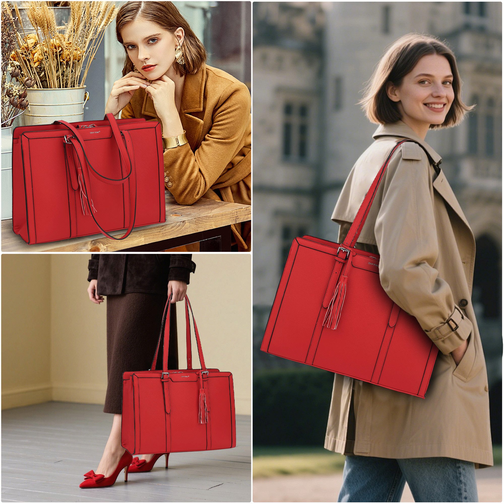 TAN.TOMI Aktentasche Damen Shopper Große Business Handtasche Gross Laptop Tasche, 15.6 Zoll Notebooktasche mit 3 Fächern für Büro Arbeit Schule