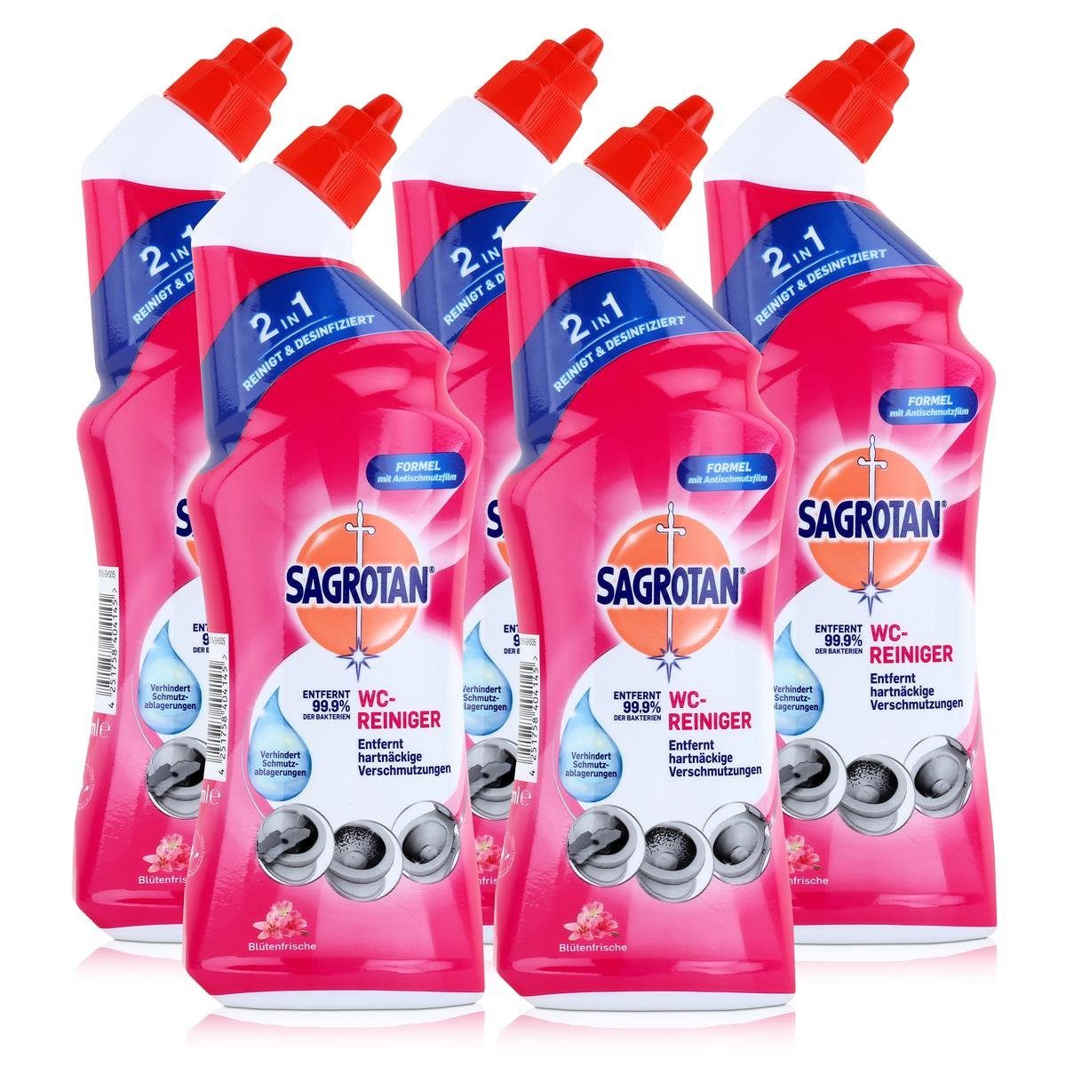 Sagrotan WC-Reiniger Blütenfrische 750ml - WC-Frische (5er Pack) WC-Reiniger