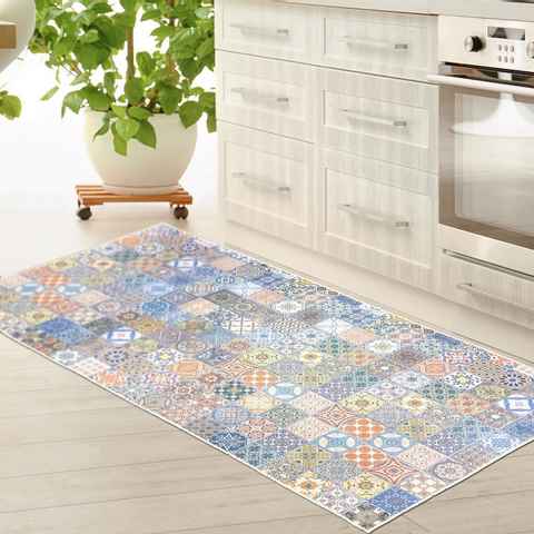 Teppich Küchenläufer Teppich bunt waschbar mit Fliesenmuster, Teppich-Traum, rechteckig, Höhe: 5 mm