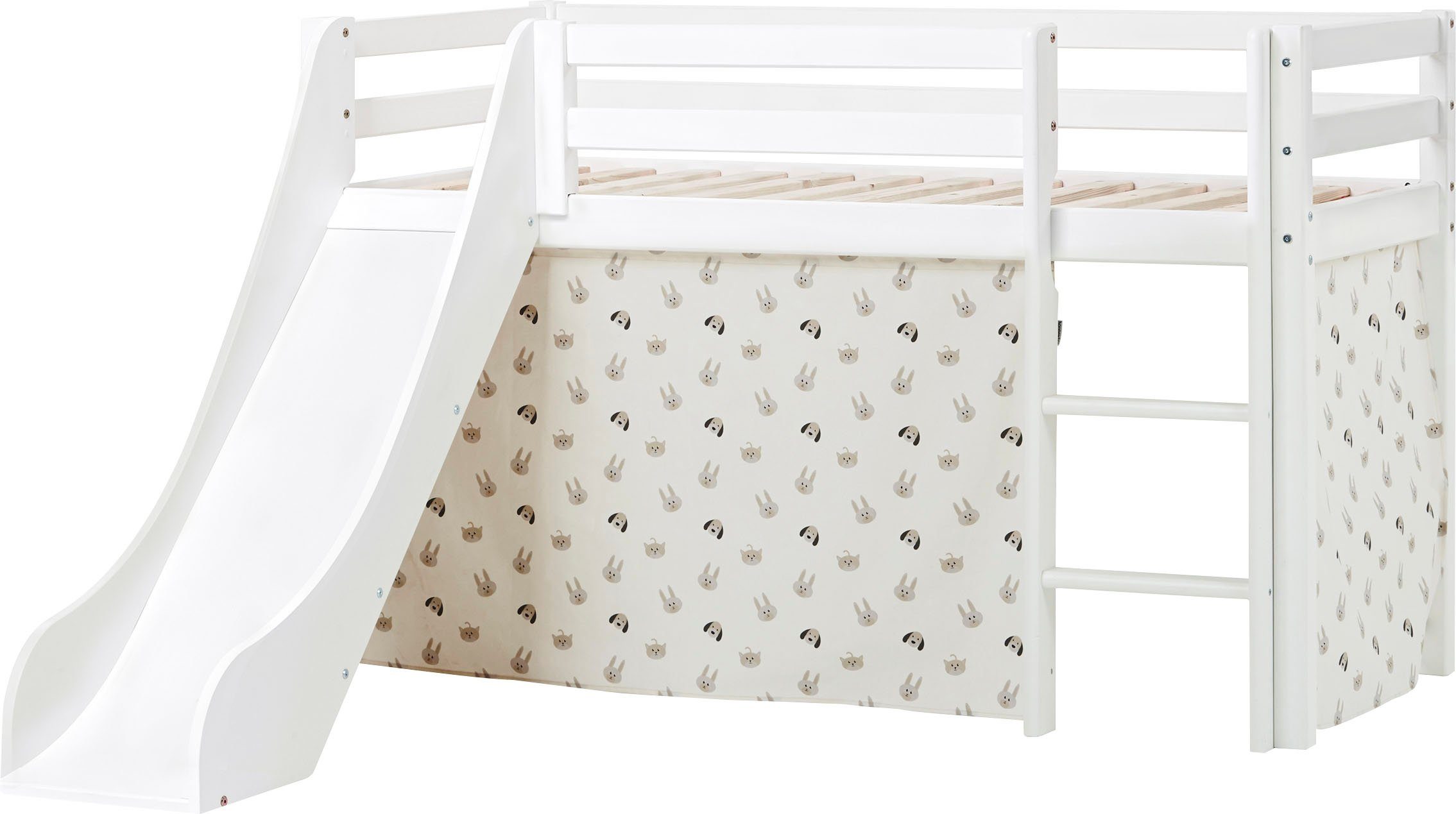 Hoppekids Hochbett «Pets Natur» Rutsche & Vorhang Grau und viel Auswahl