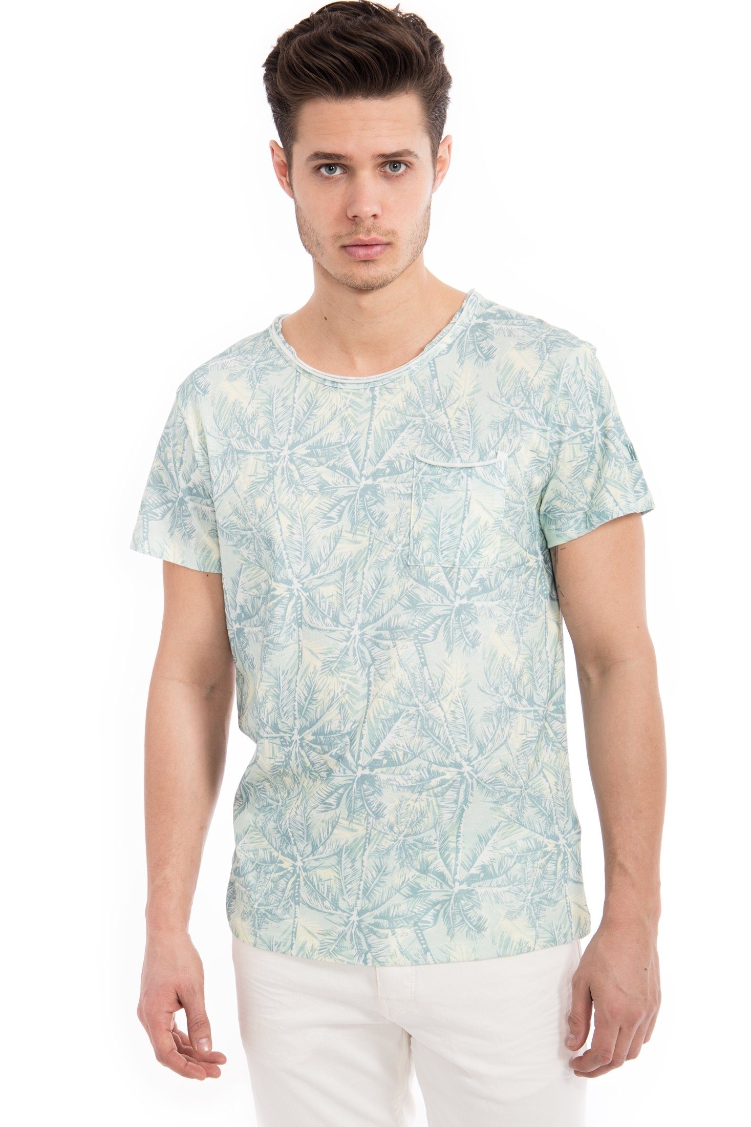Günstiger Versand im Ausland! Way of Glory T-Shirt Print Tropical Tasche grün &